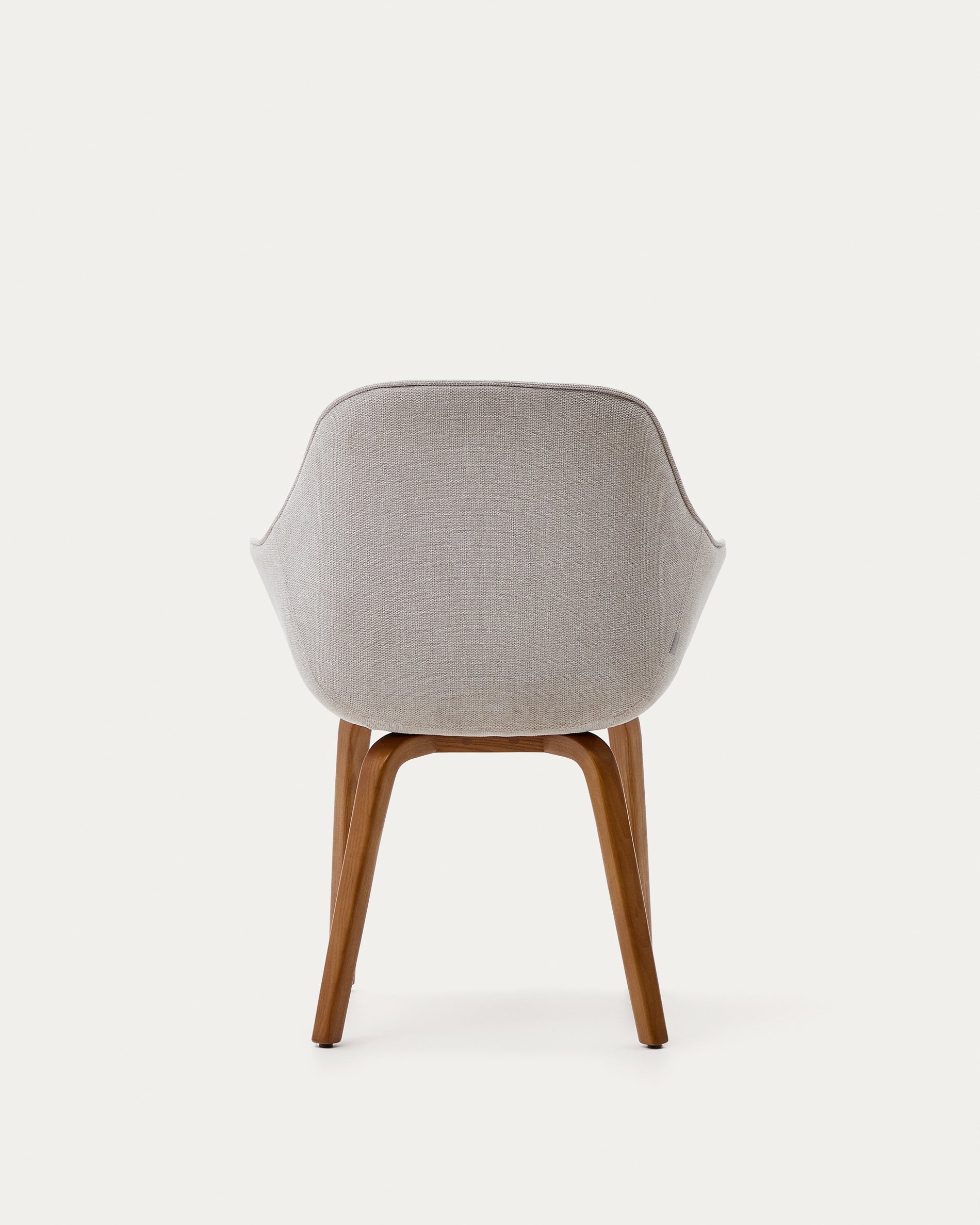 Aleli beige chenille chair with solid ash wood legs and walnut finish - Product View
