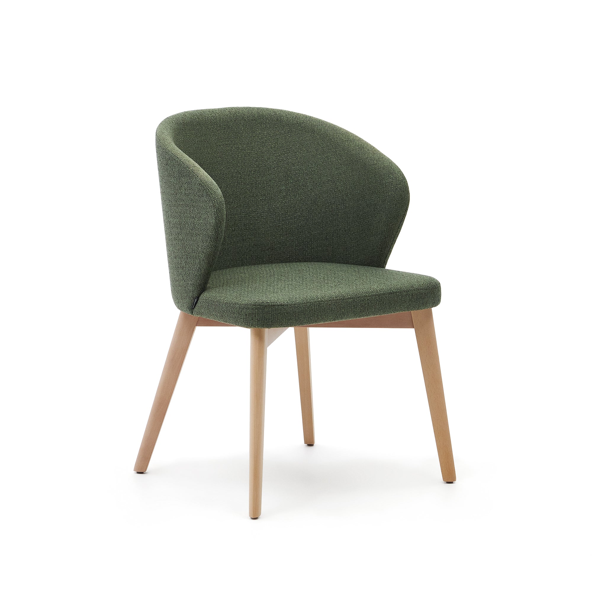 Darice chair in green chenille and solid beech wood in a natural finish FSC 100% - Product Image