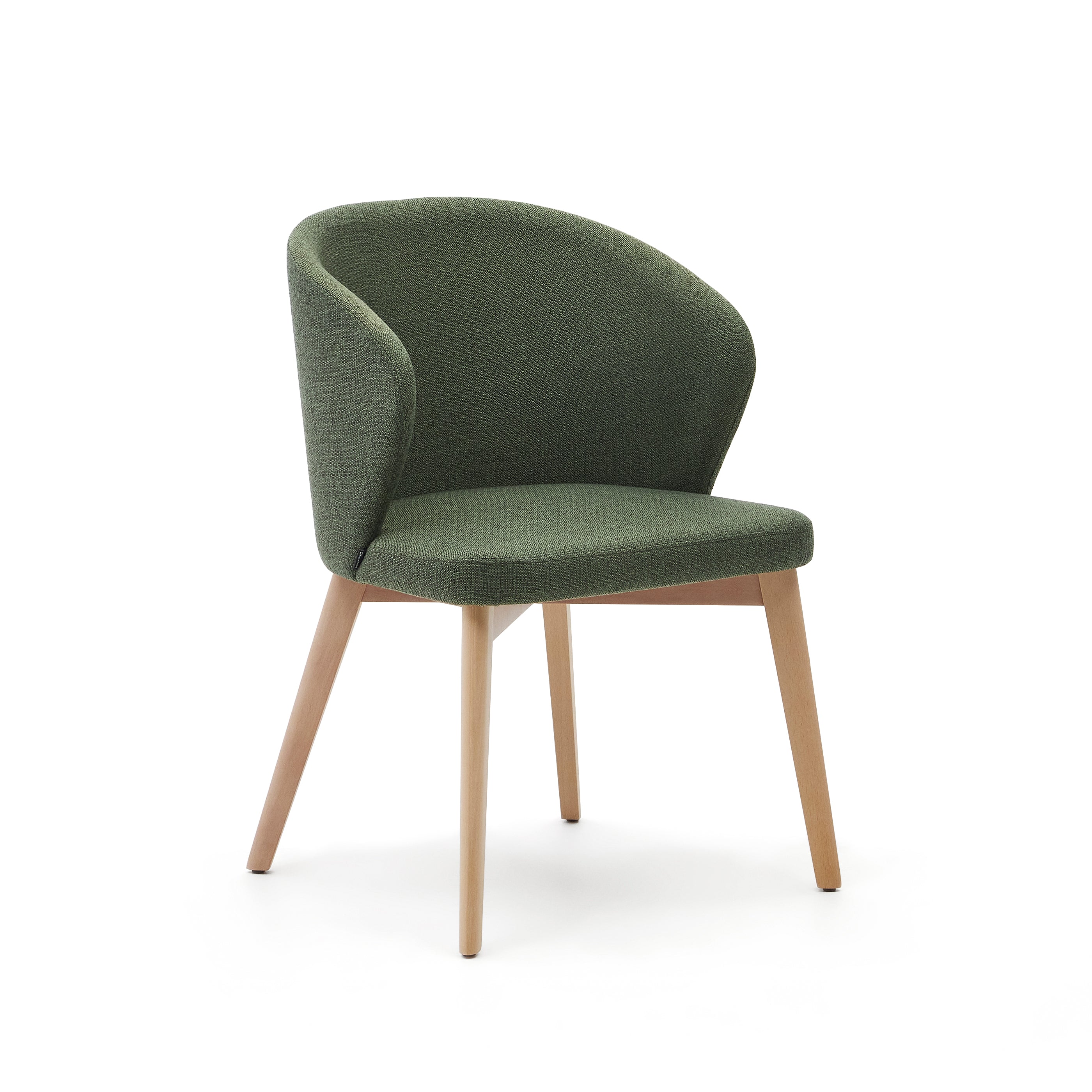 Darice chair in green chenille and solid beech wood in a natural finish FSC 100% - Product Image