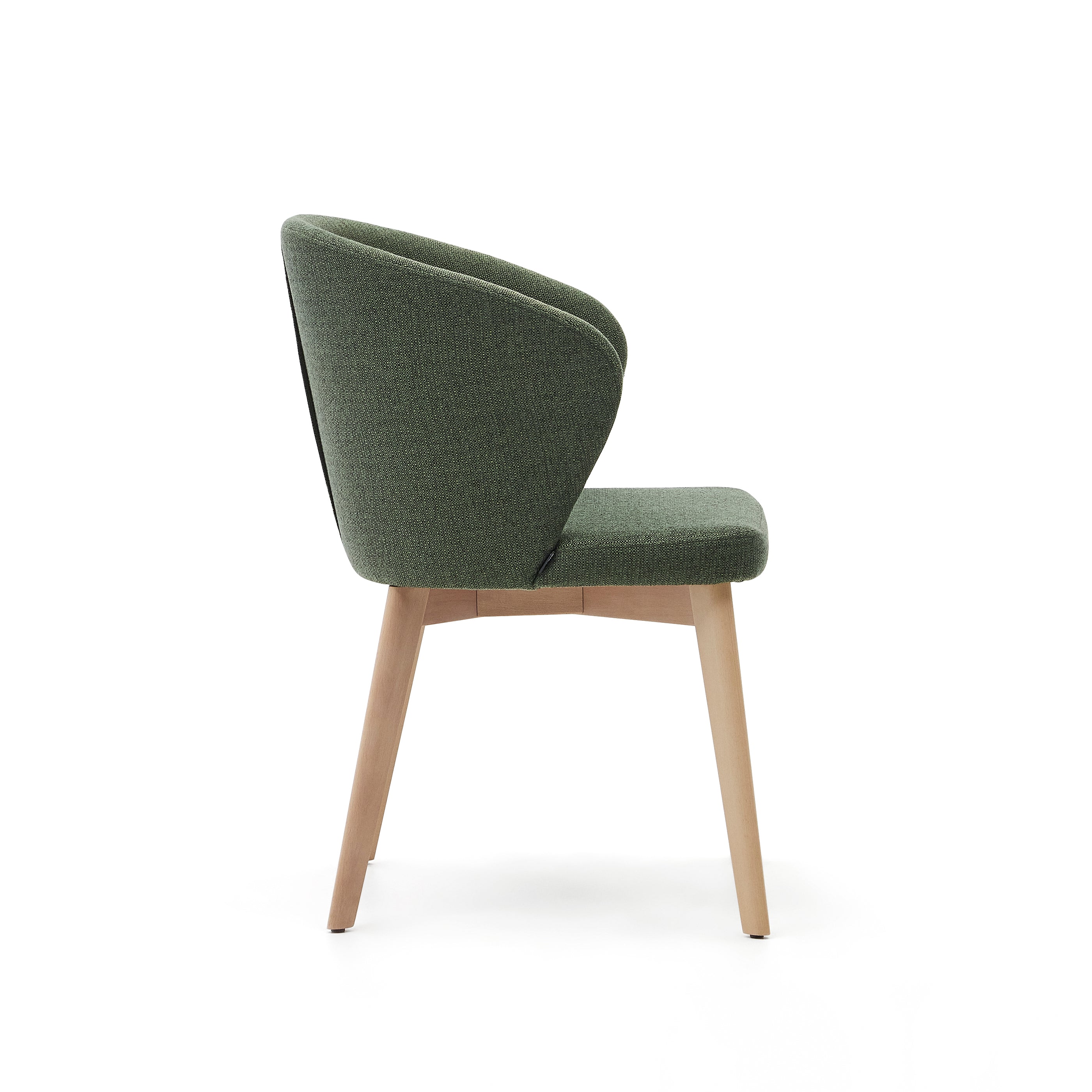 Darice chair in green chenille and 100% FSC certified solid beech wood with a natural finish