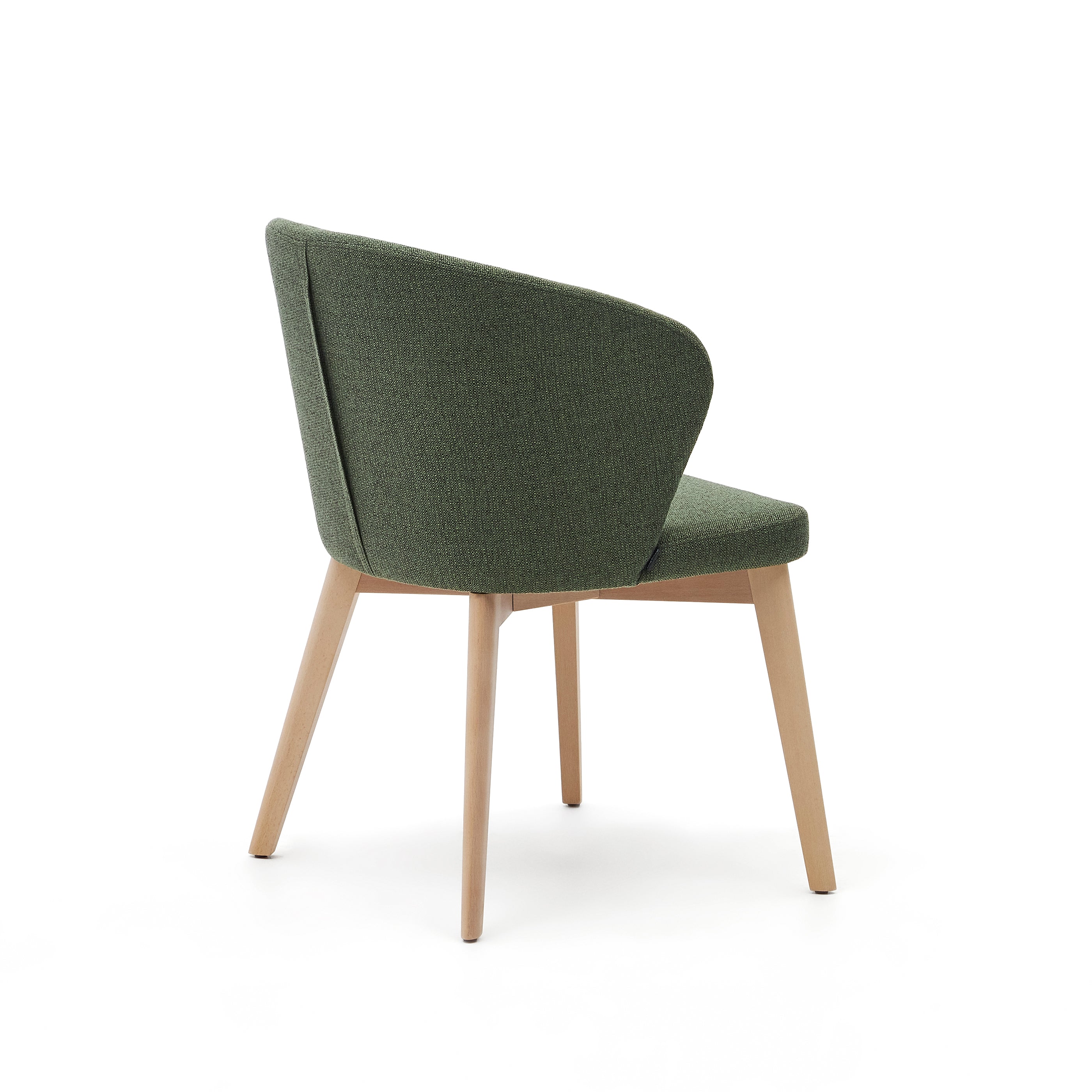 Darice chair in green chenille and 100% FSC certified solid beech wood with a natural finish