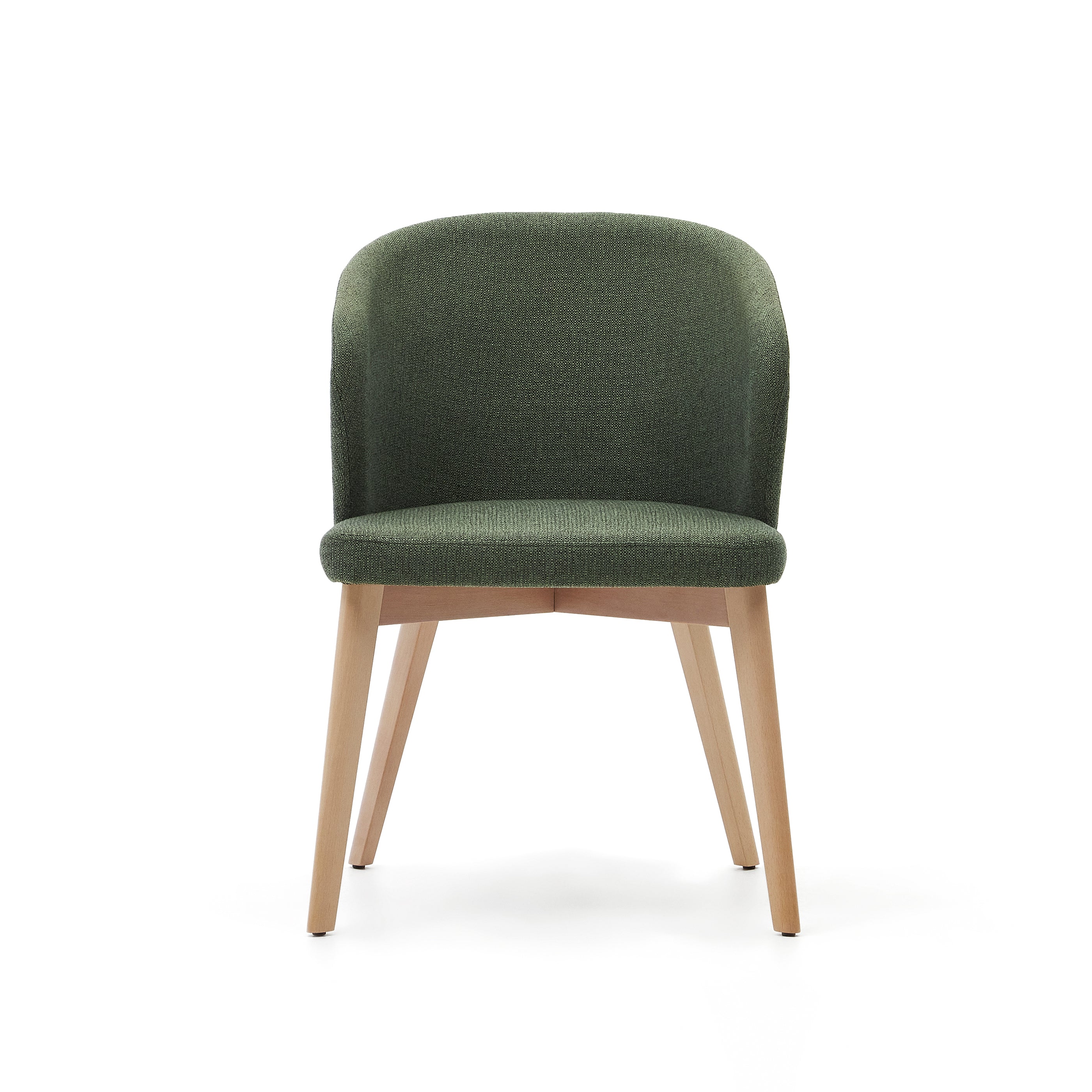 Darice chair in green chenille and 100% FSC certified solid beech wood with a natural finish