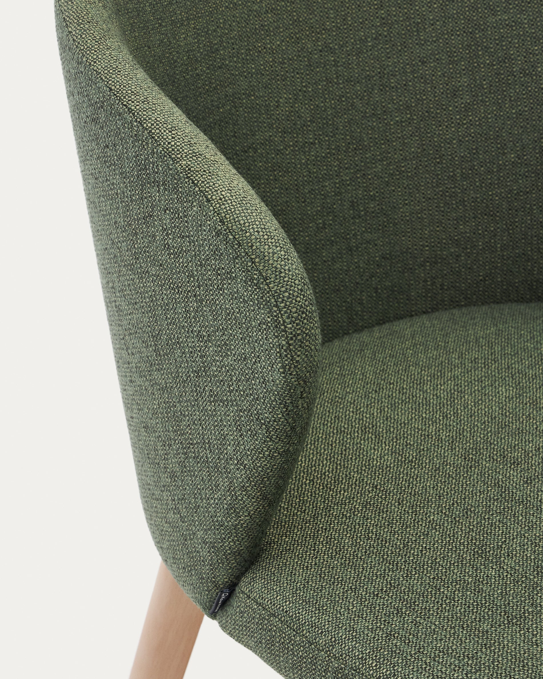 Darice chair in green chenille and 100% FSC certified solid beech wood with a natural finish