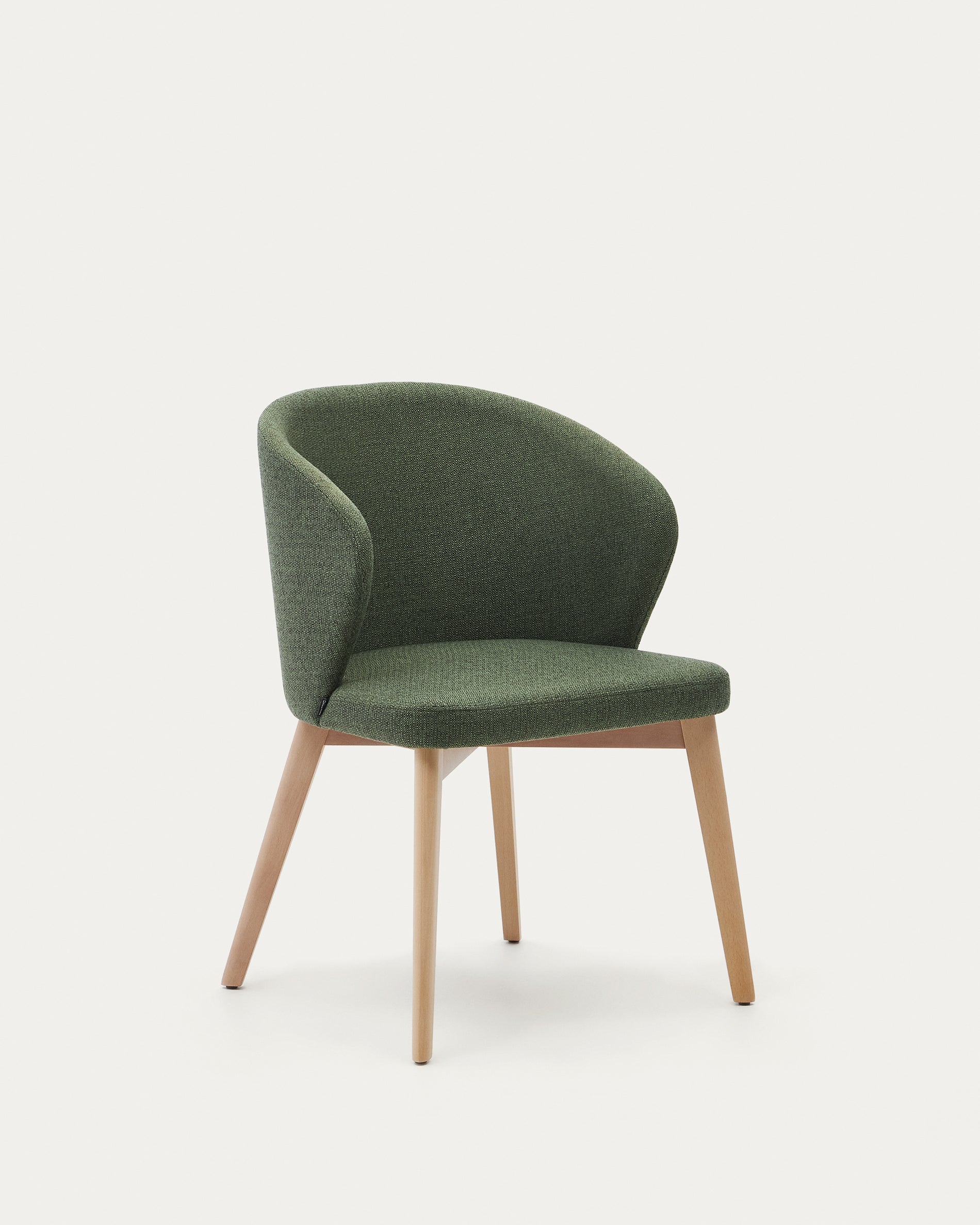 Darice chair in green chenille and solid beech wood in a natural finish FSC 100% - Product View