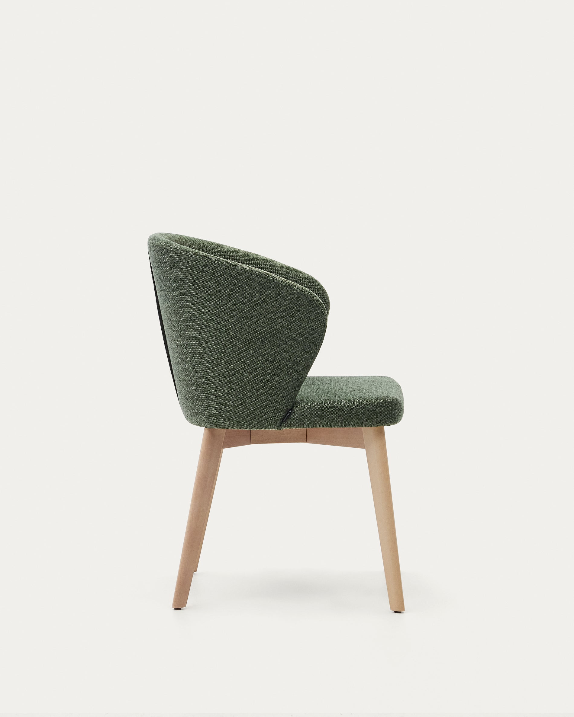 Darice chair in green chenille and 100% FSC certified solid beech wood with a natural finish