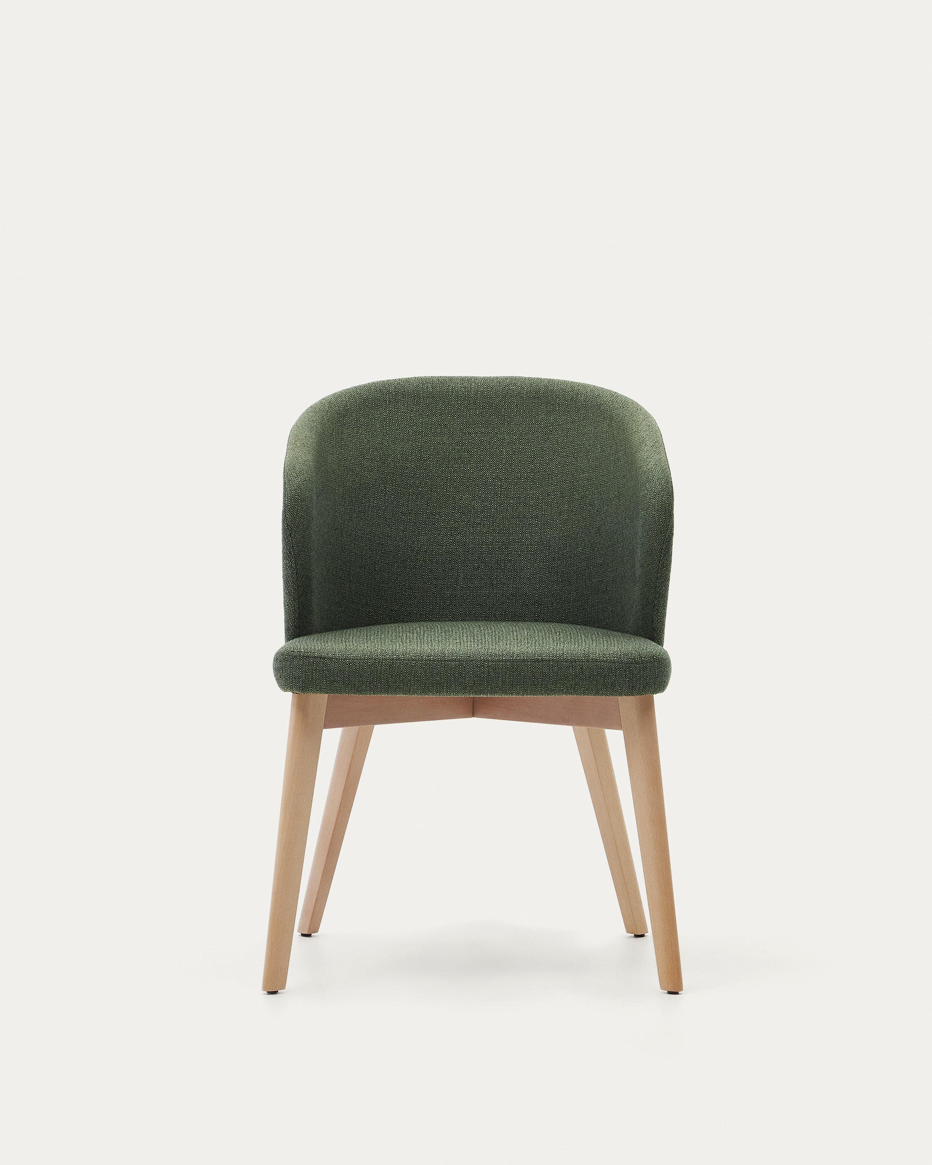 Darice chair in green chenille and 100% FSC certified solid beech wood with a natural finish