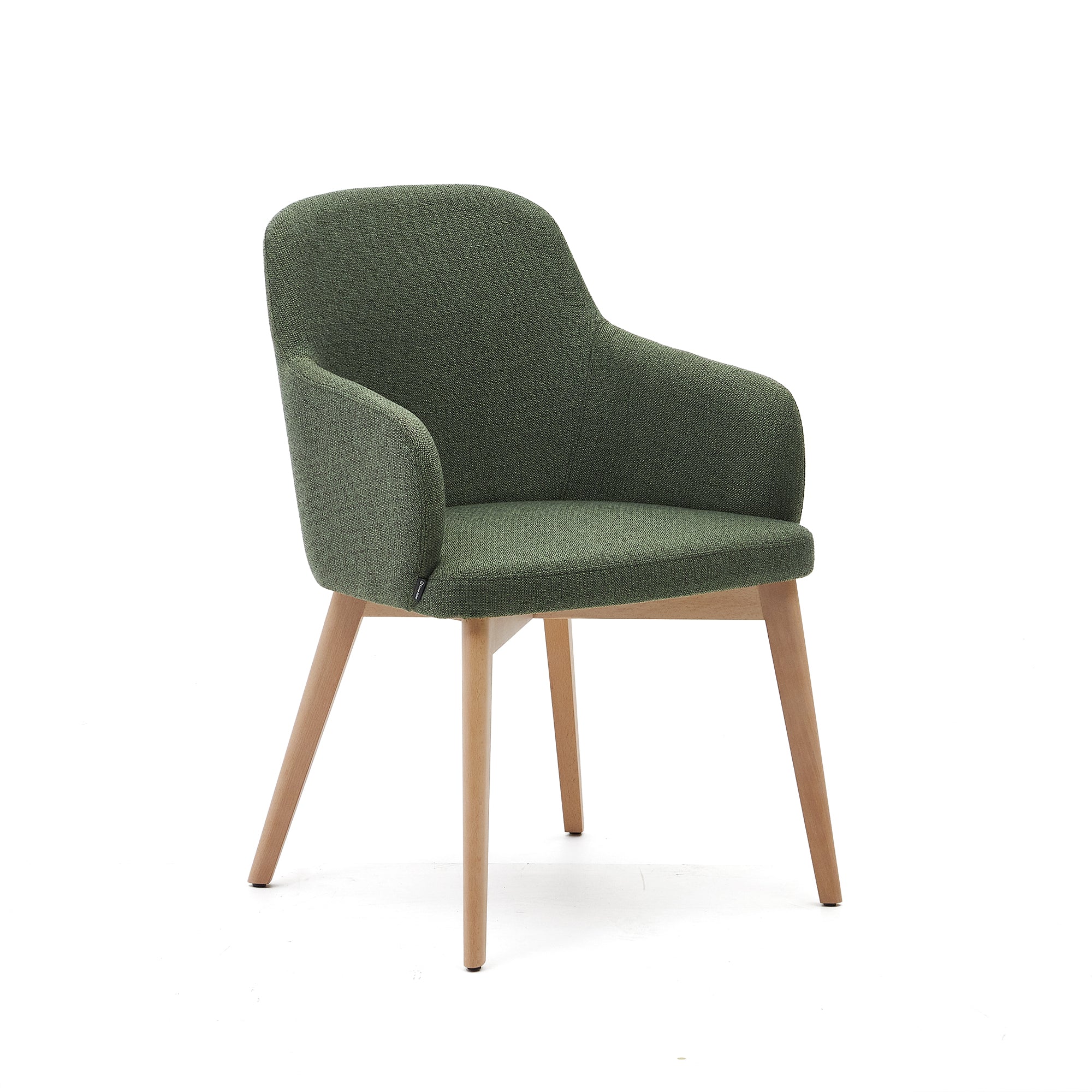 Nelida chair in green chenille and 100% FSC certified solid beech wood with a natural finish