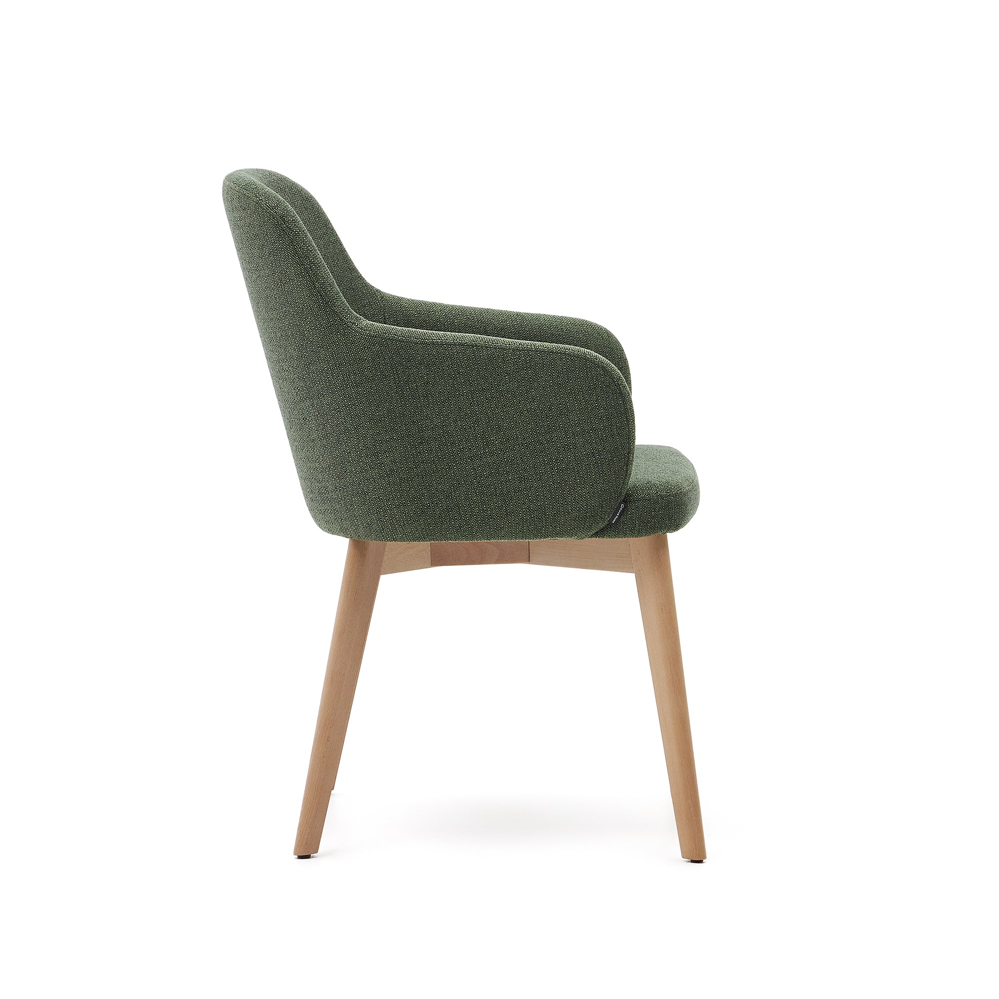 Nelida chair in green chenille and 100% FSC certified solid beech wood with a natural finish