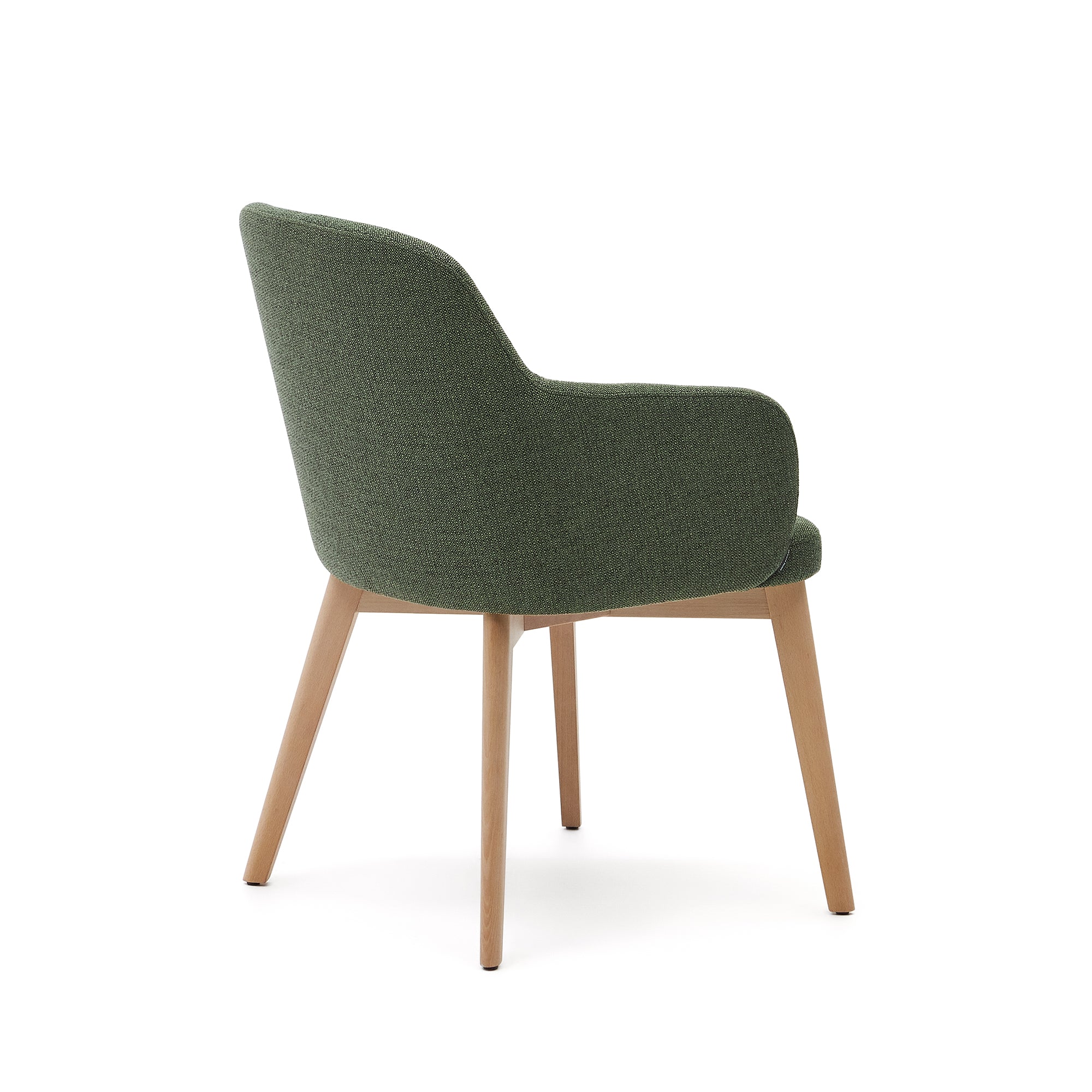 Nelida chair in green chenille and 100% FSC certified solid beech wood with a natural finish