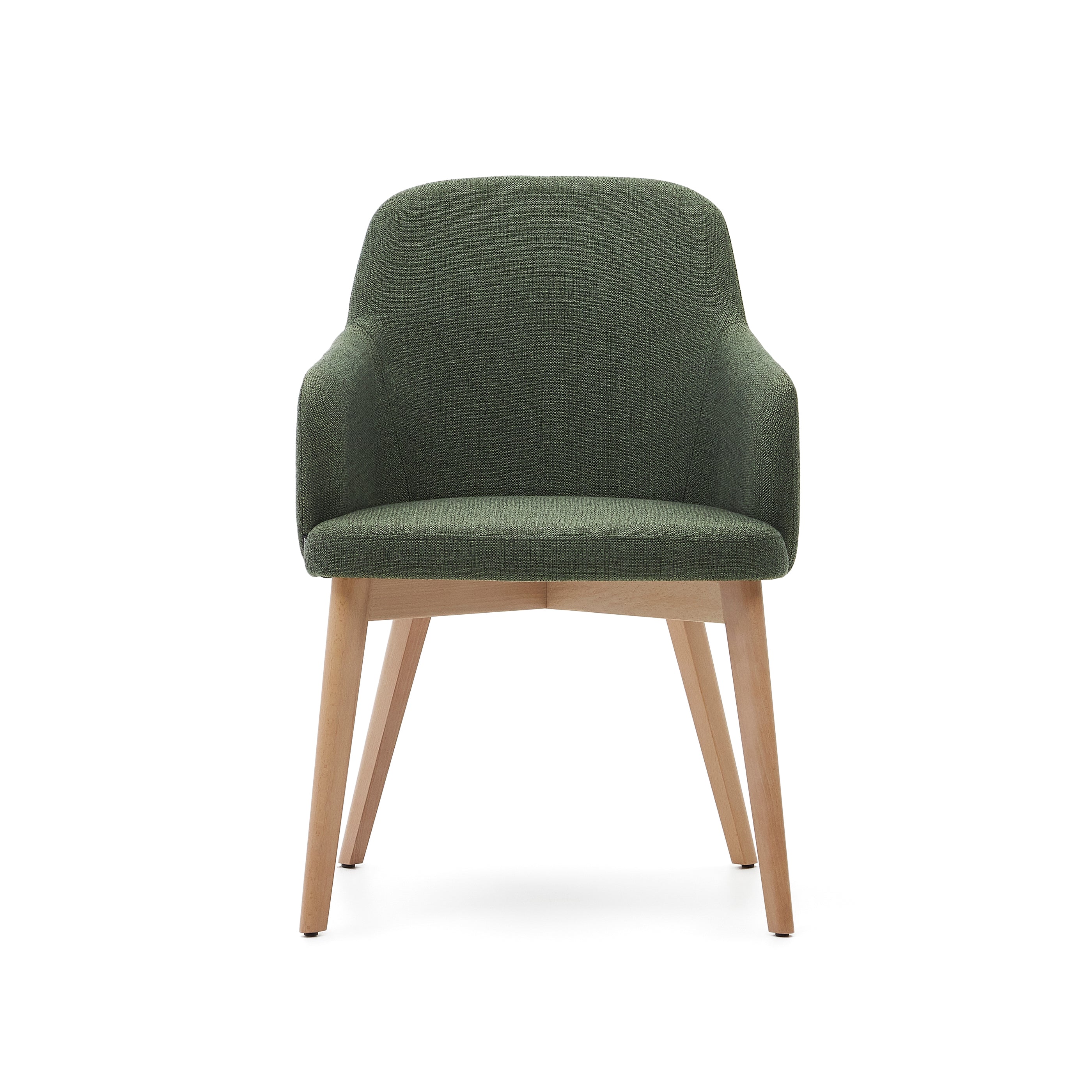 Nelida chair in green chenille and 100% FSC certified solid beech wood with a natural finish