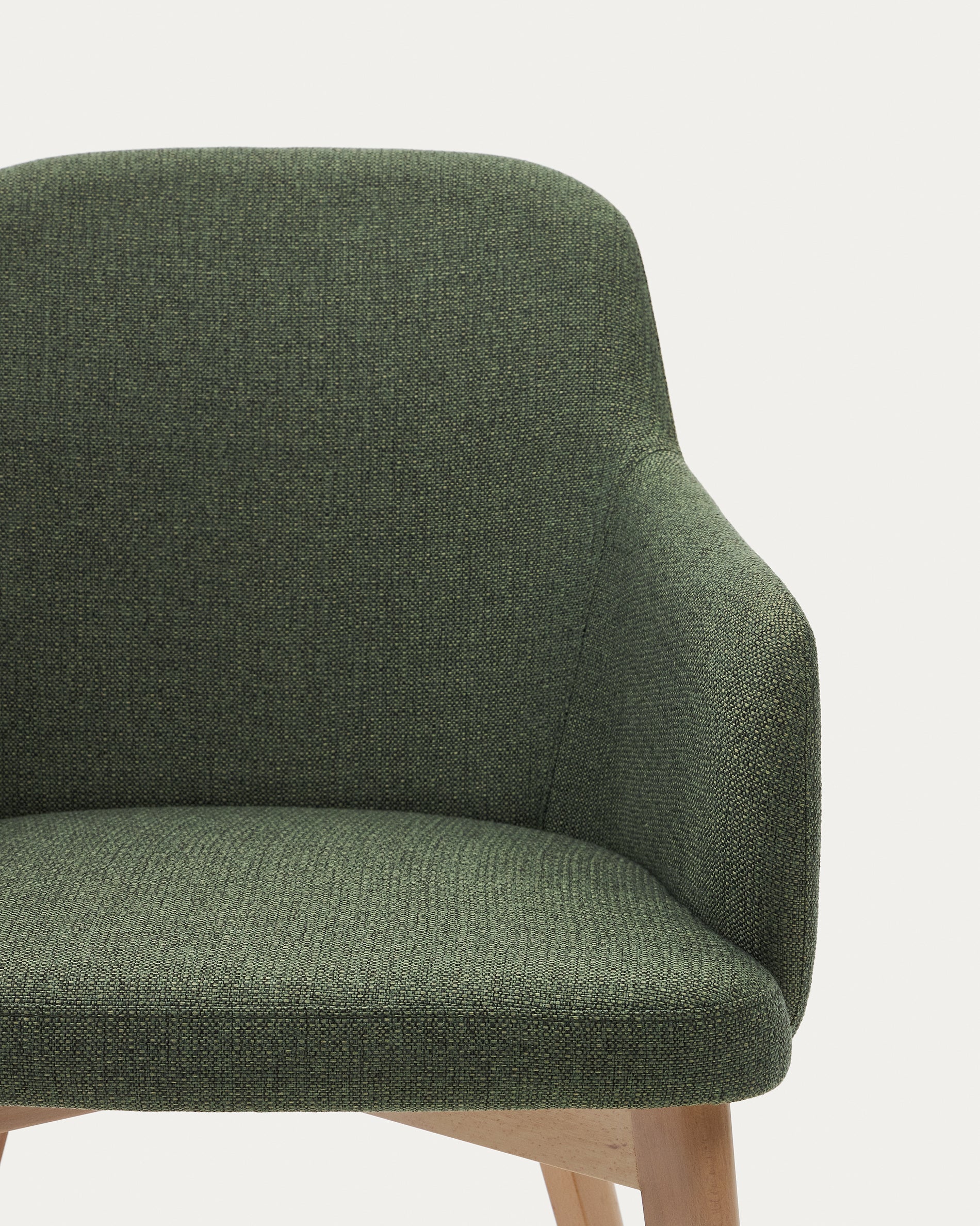 Nelida chair in green chenille and 100% FSC certified solid beech wood with a natural finish