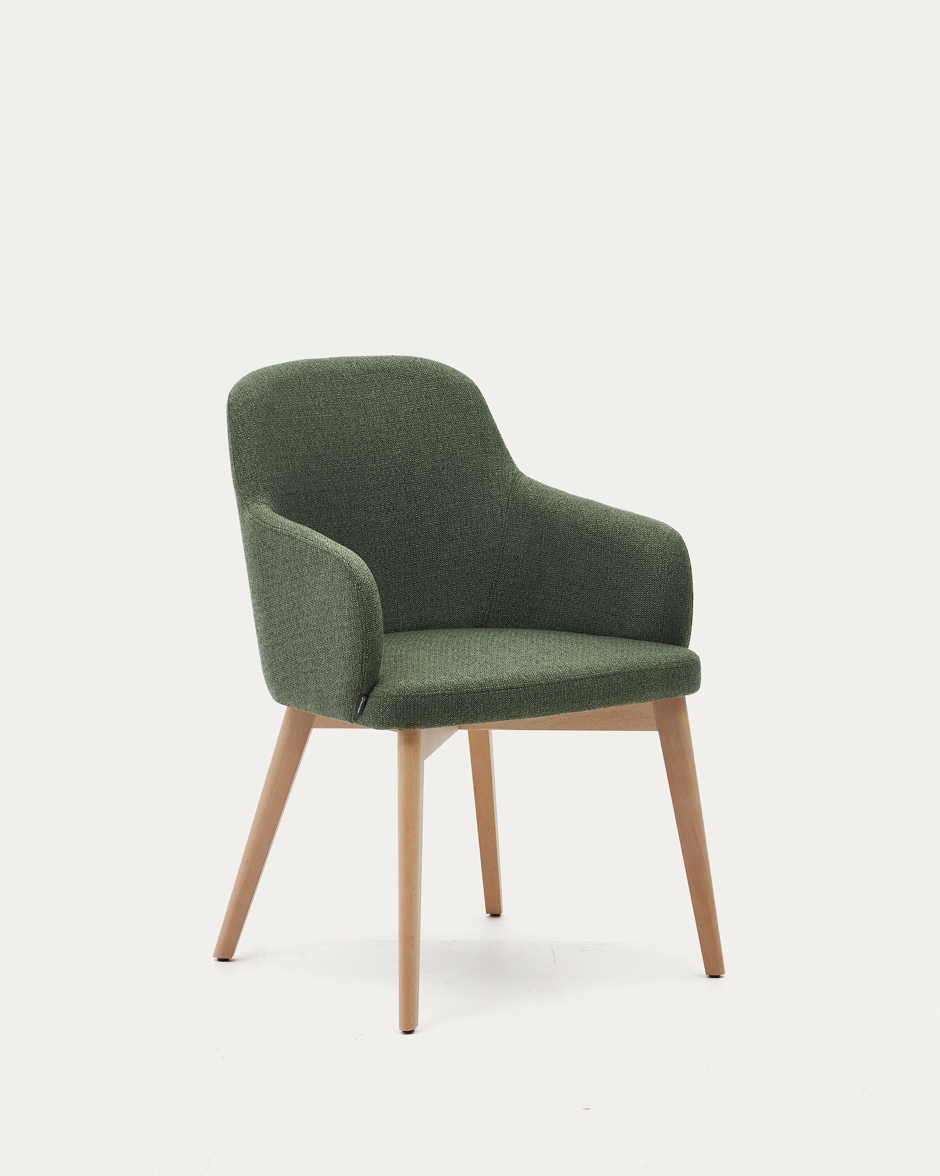 Nelida chair in green chenille and 100% FSC certified solid beech wood with a natural finish