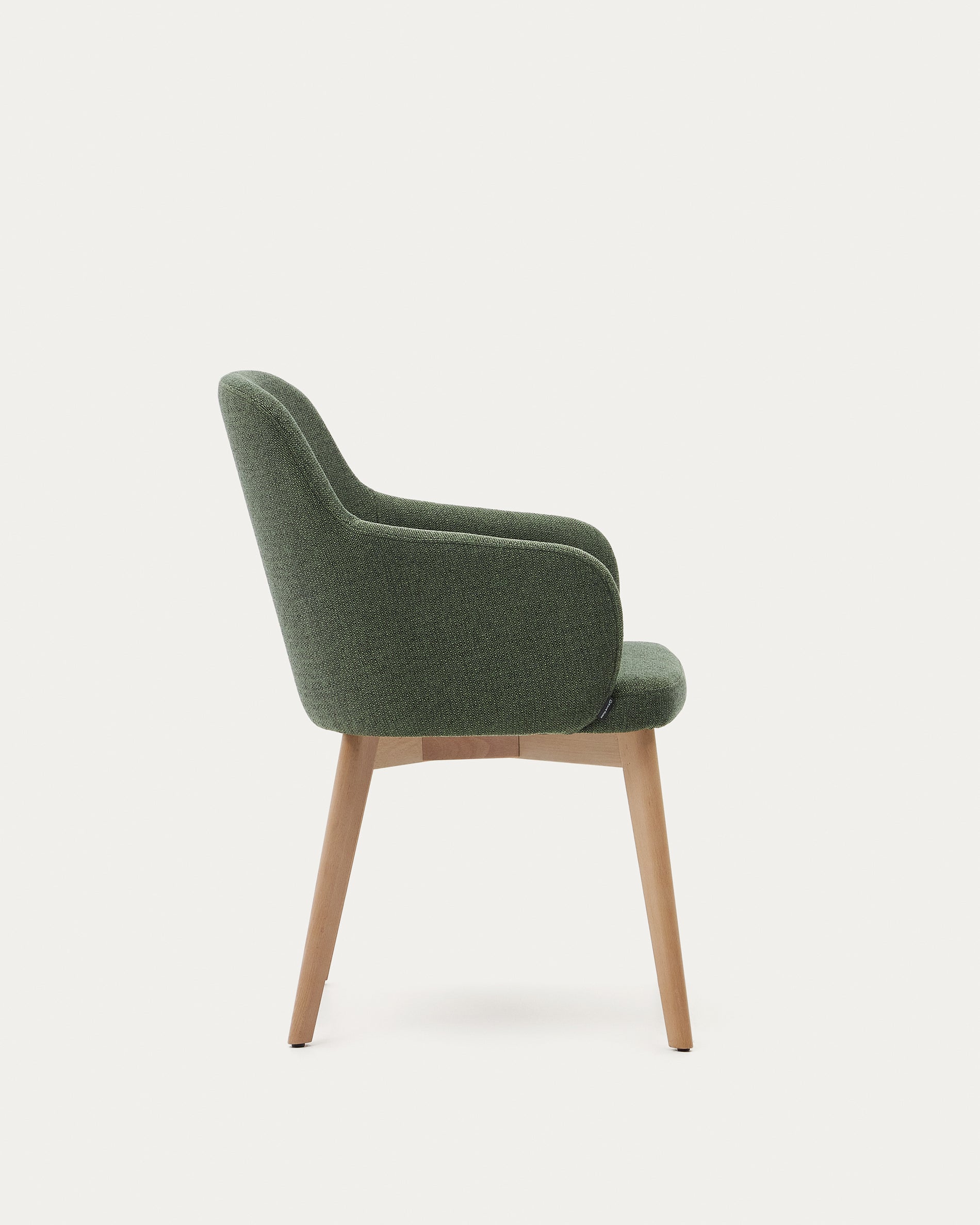 Nelida chair in green chenille and 100% FSC certified solid beech wood with a natural finish