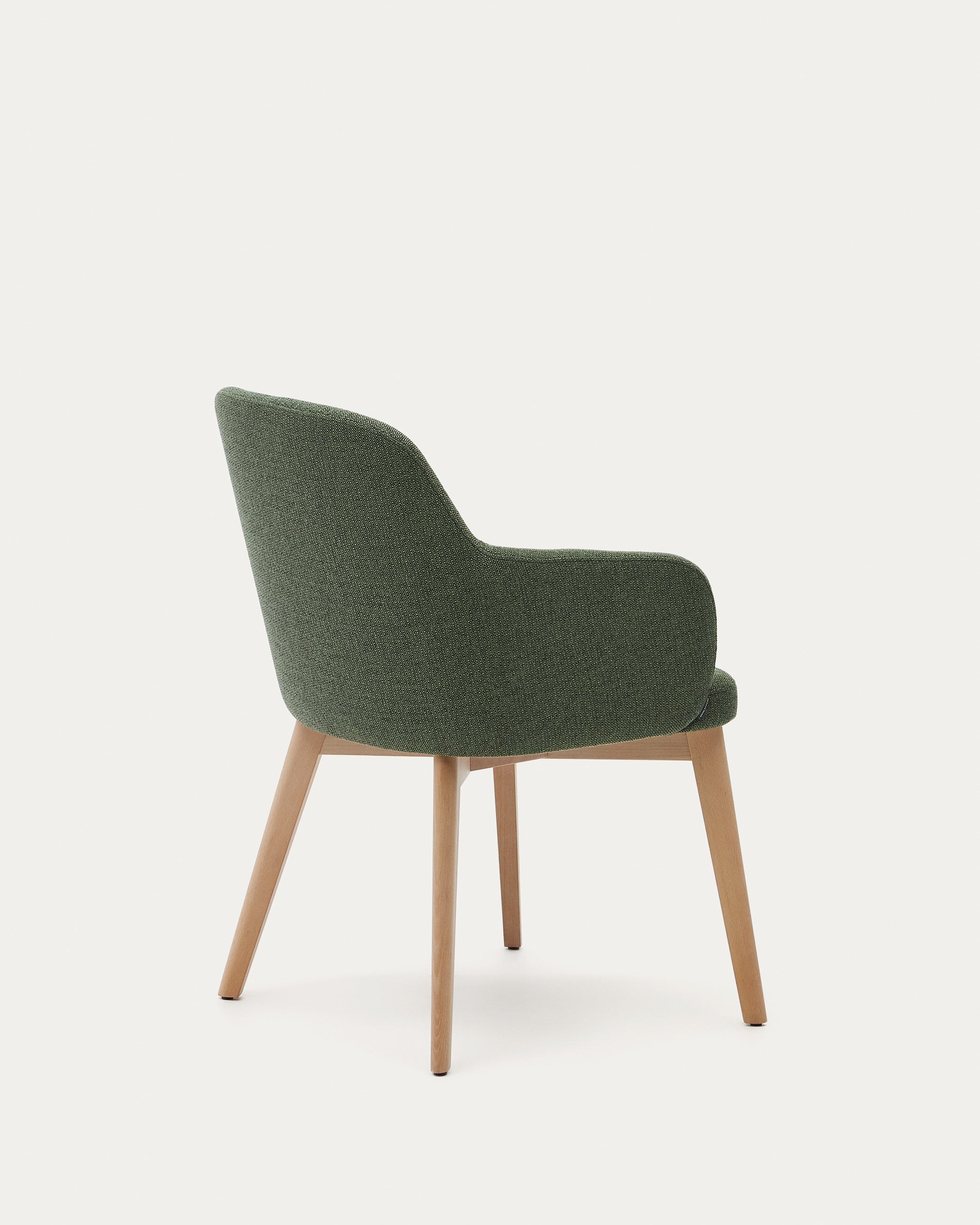 Nelida chair in green chenille and 100% FSC certified solid beech wood with a natural finish