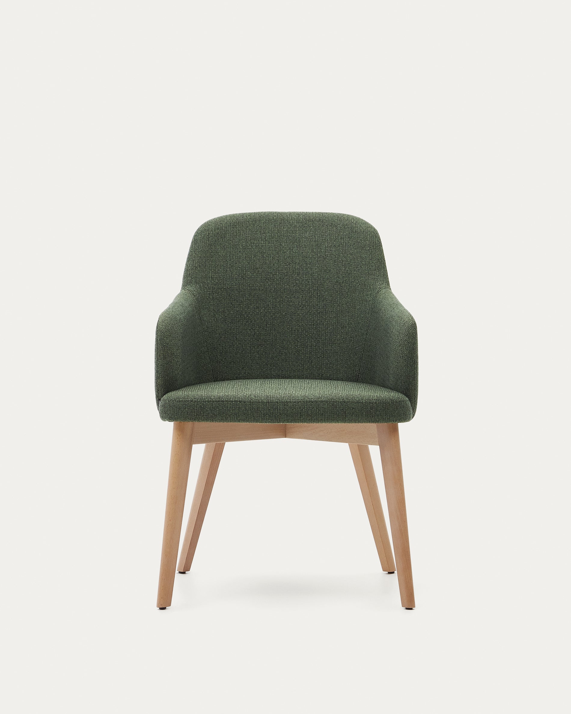 Nelida chair in green chenille and 100% FSC certified solid beech wood with a natural finish