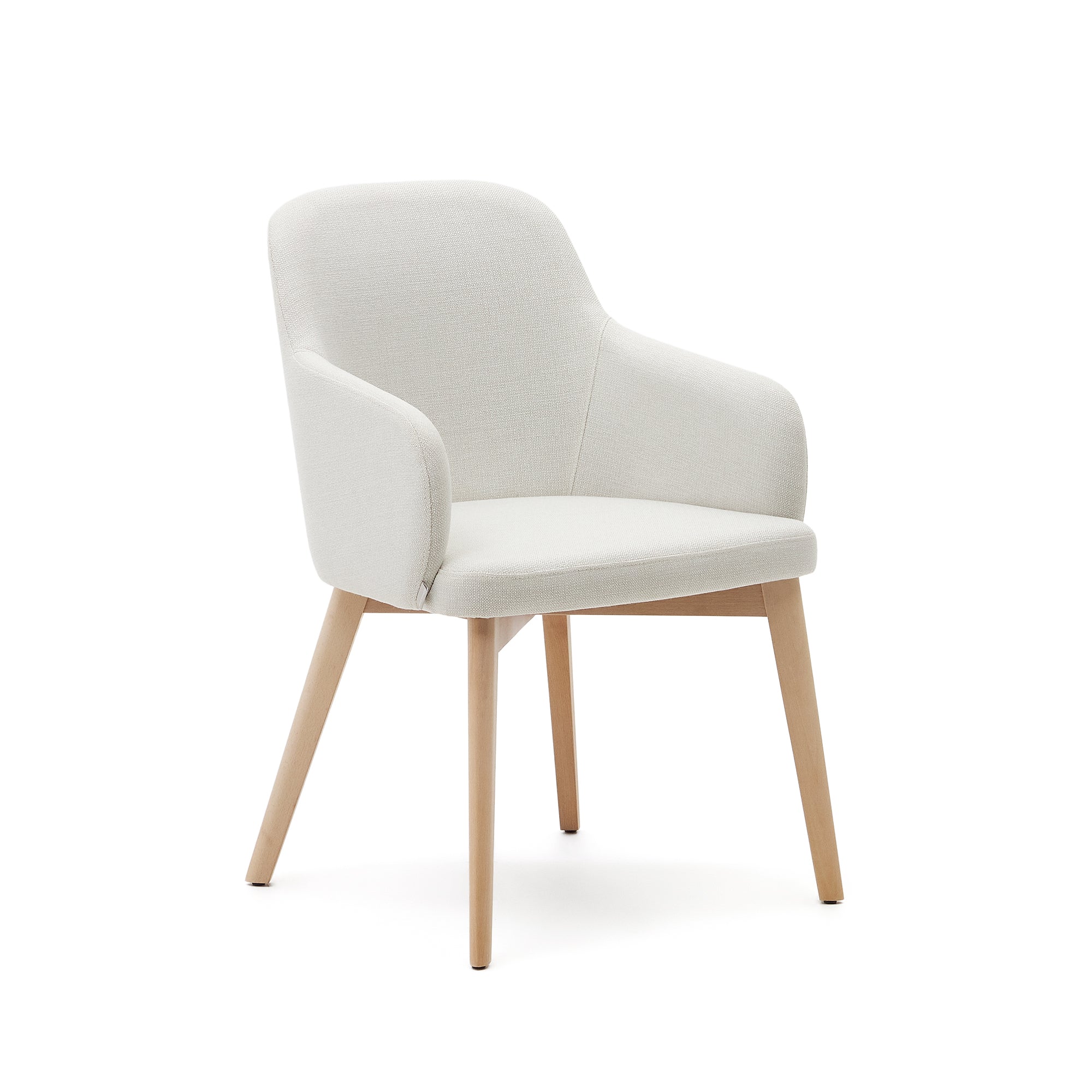 Nelida chair in beige chenille and 100% FSC certified solid beech wood with a natural finish