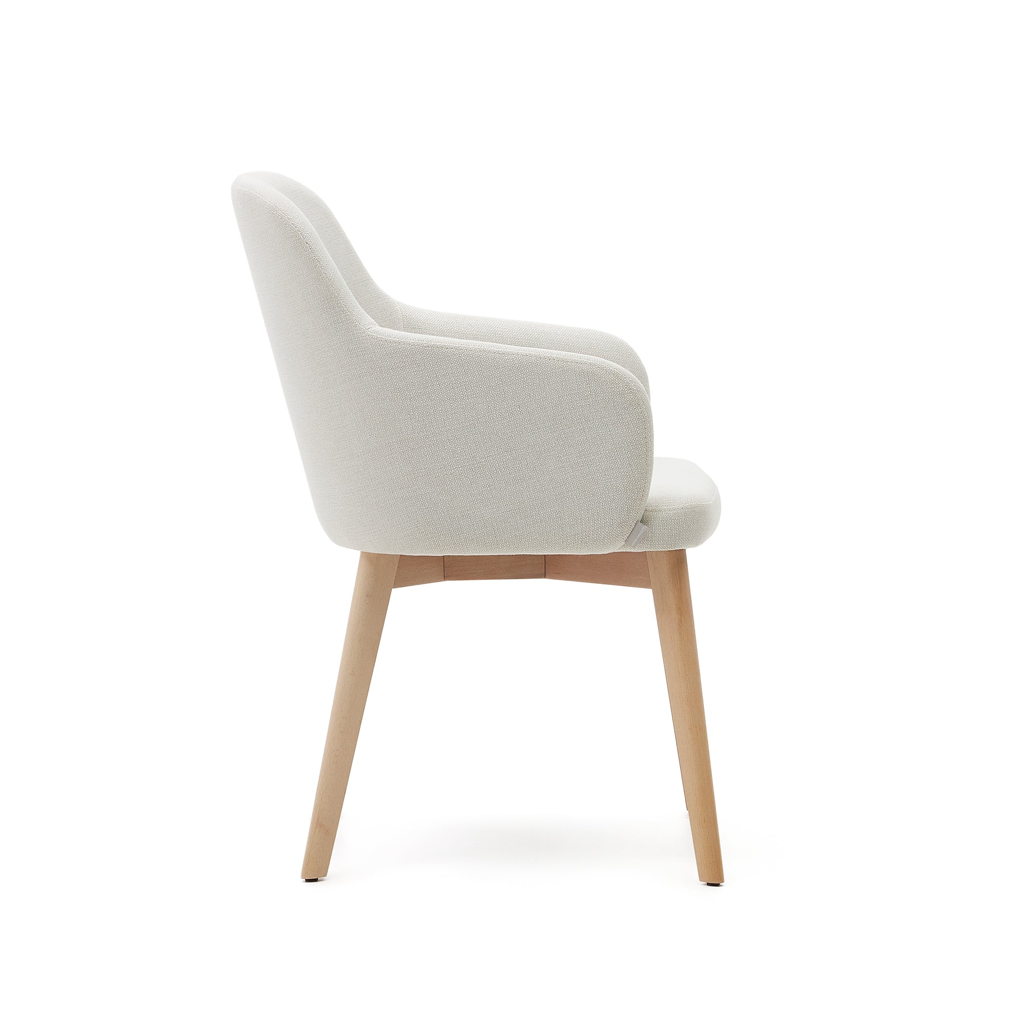 Nelida chair in beige chenille and 100% FSC certified solid beech wood with a natural finish