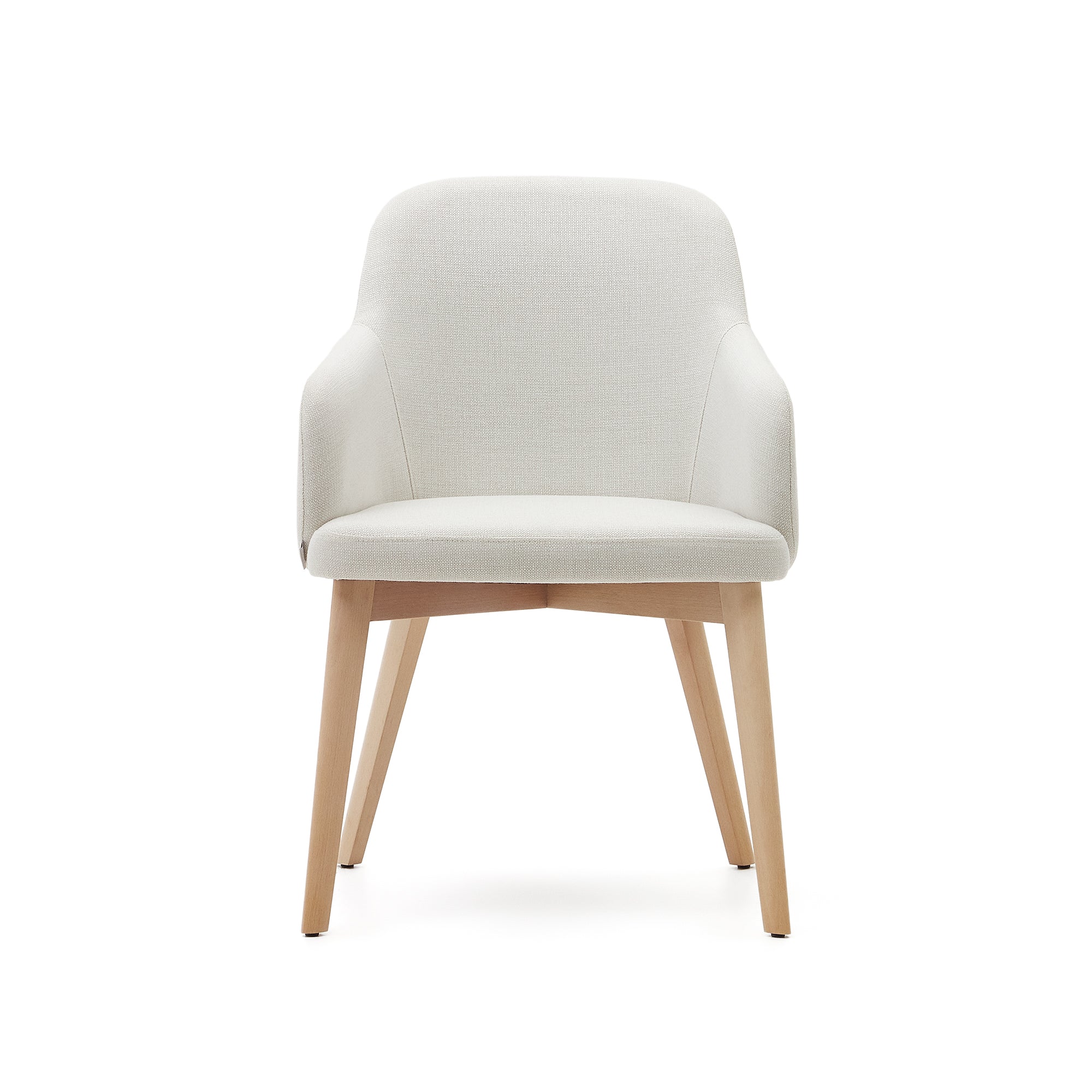 Nelida chair in beige chenille and 100% FSC certified solid beech wood with a natural finish