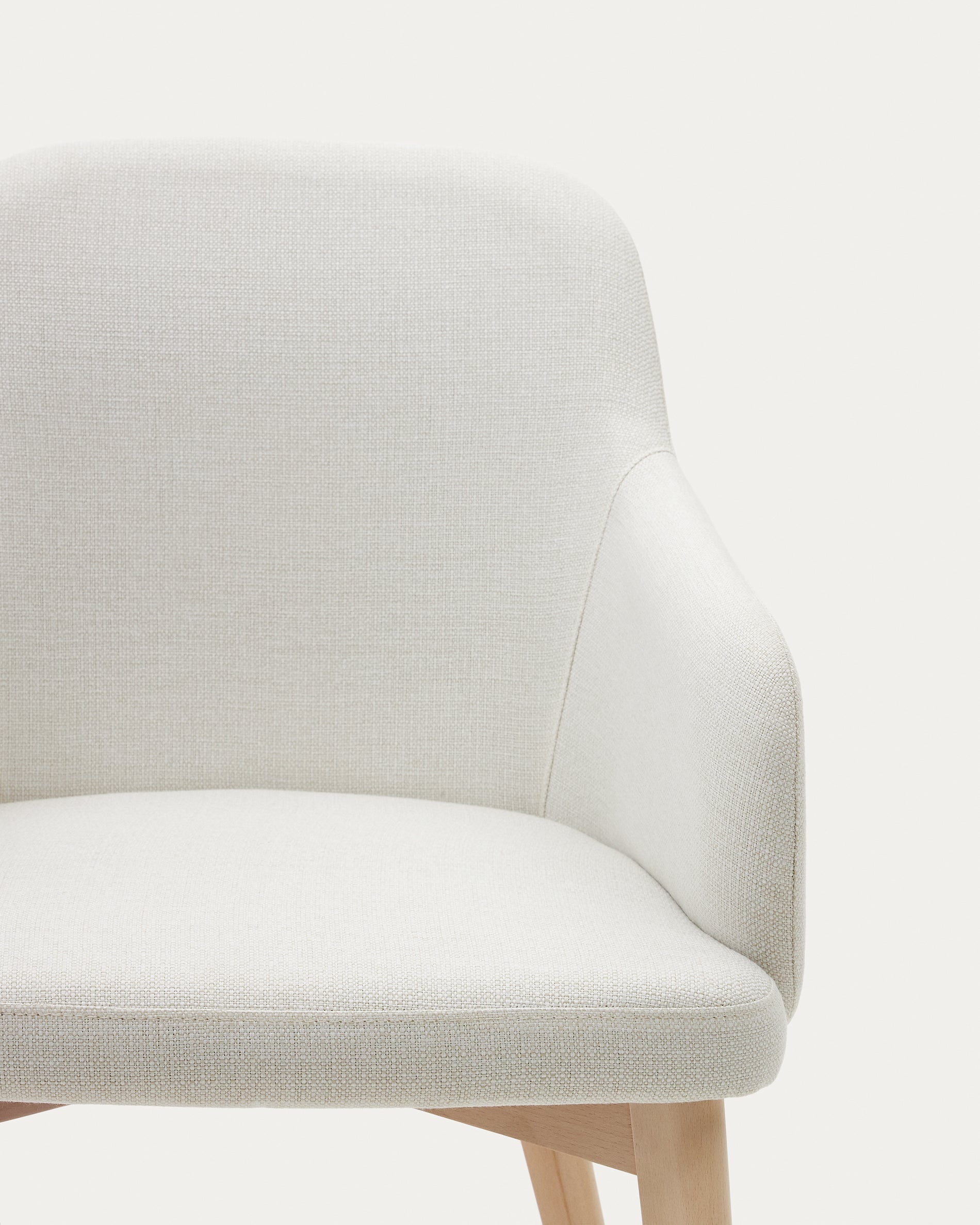 Nelida chair in beige chenille and 100% FSC certified solid beech wood with a natural finish