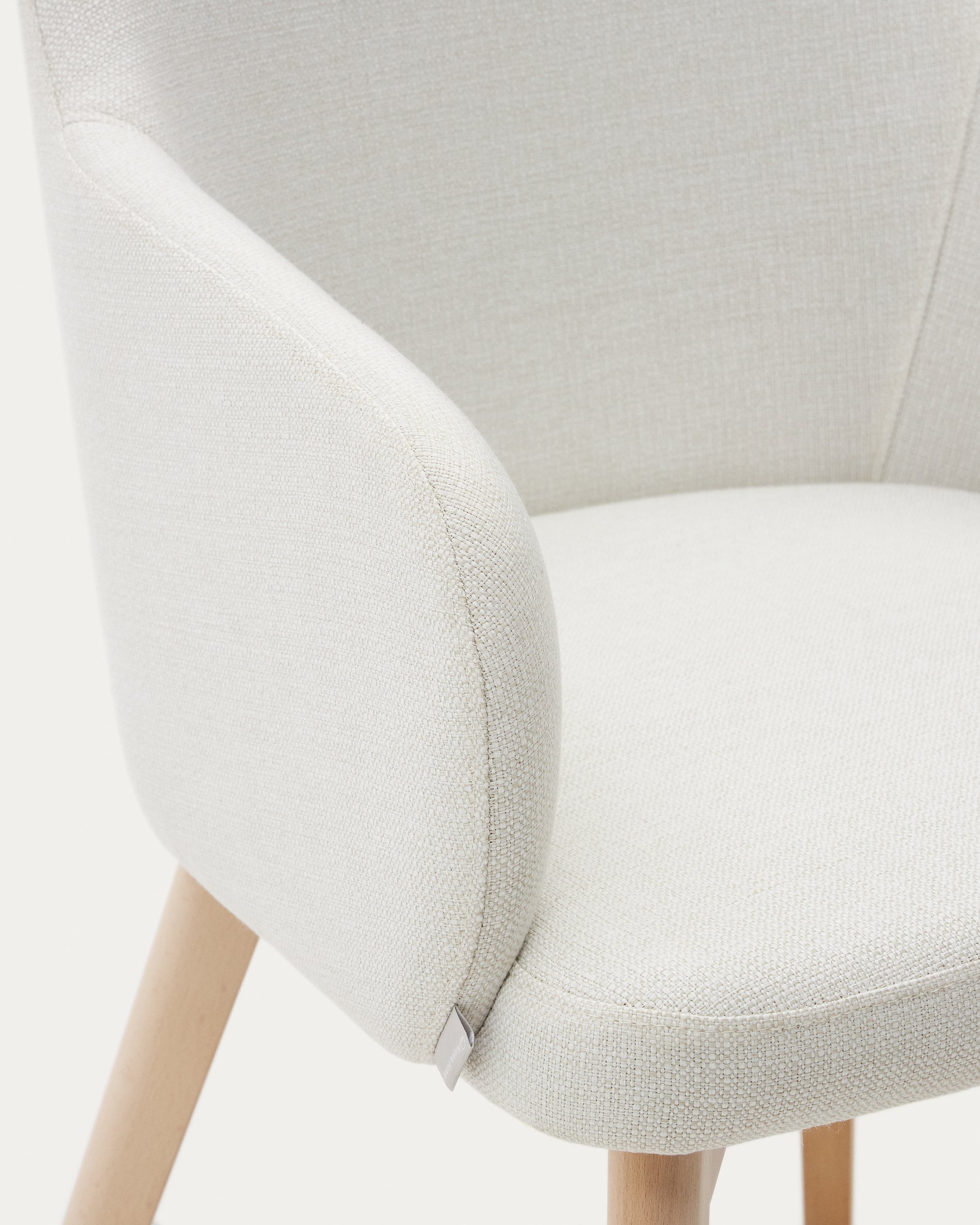 Nelida chair in beige chenille and 100% FSC certified solid beech wood with a natural finish