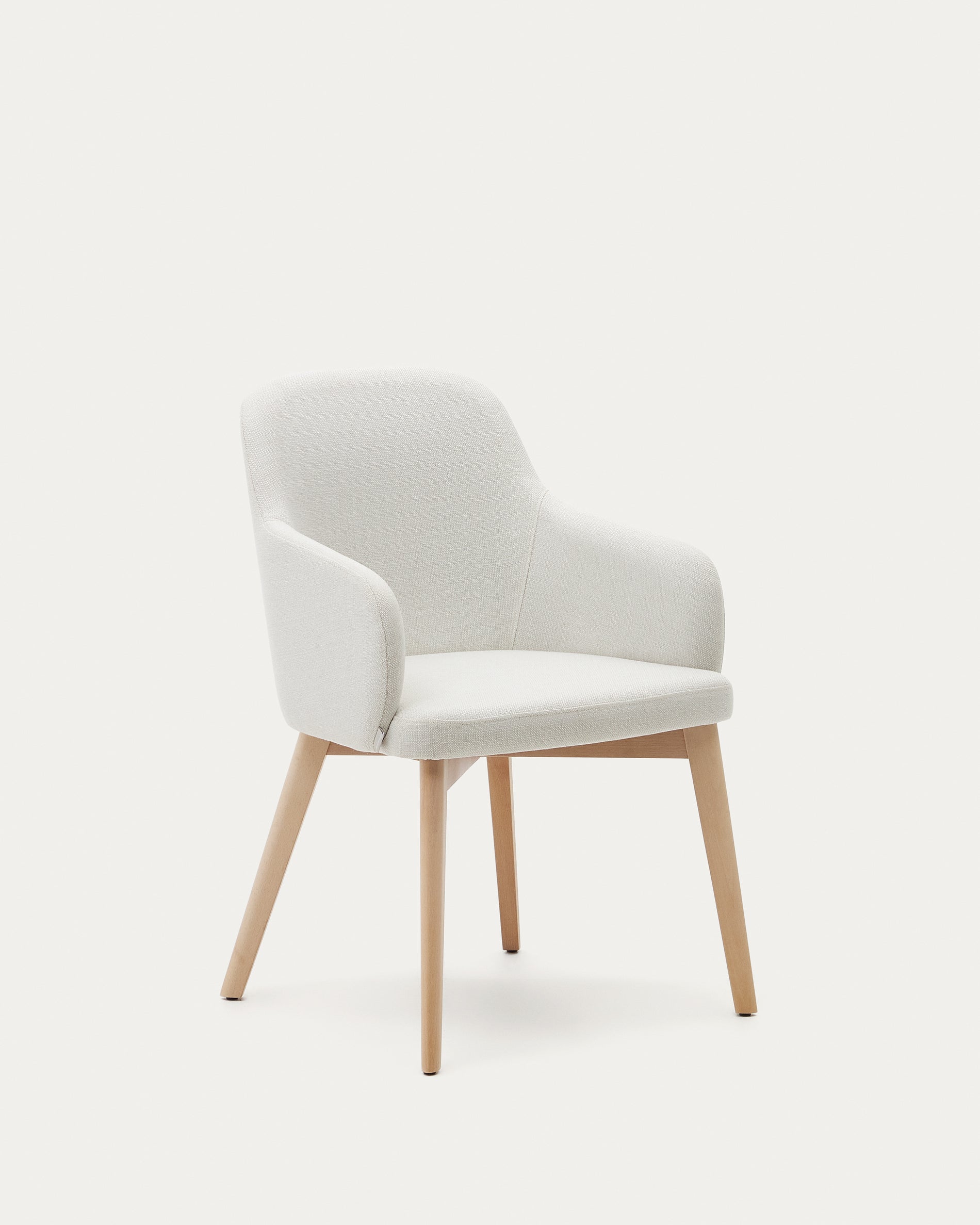 Nelida chair in beige chenille and 100% FSC certified solid beech wood with a natural finish