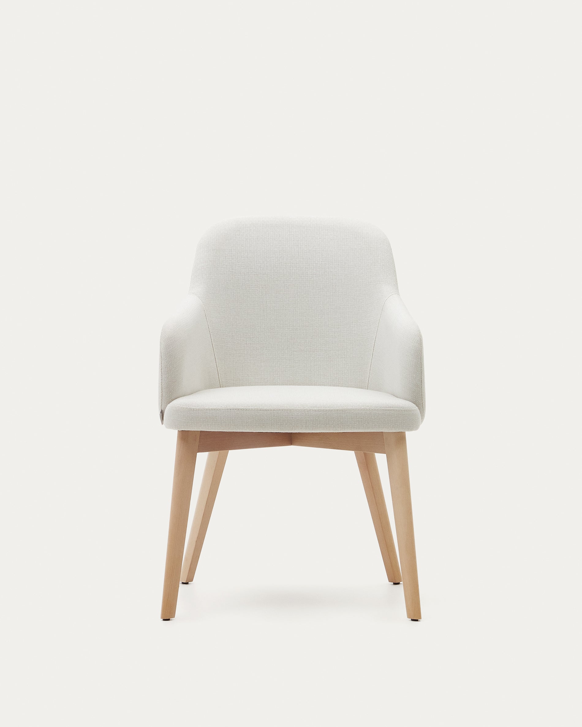 Nelida chair in beige chenille and 100% FSC certified solid beech wood with a natural finish