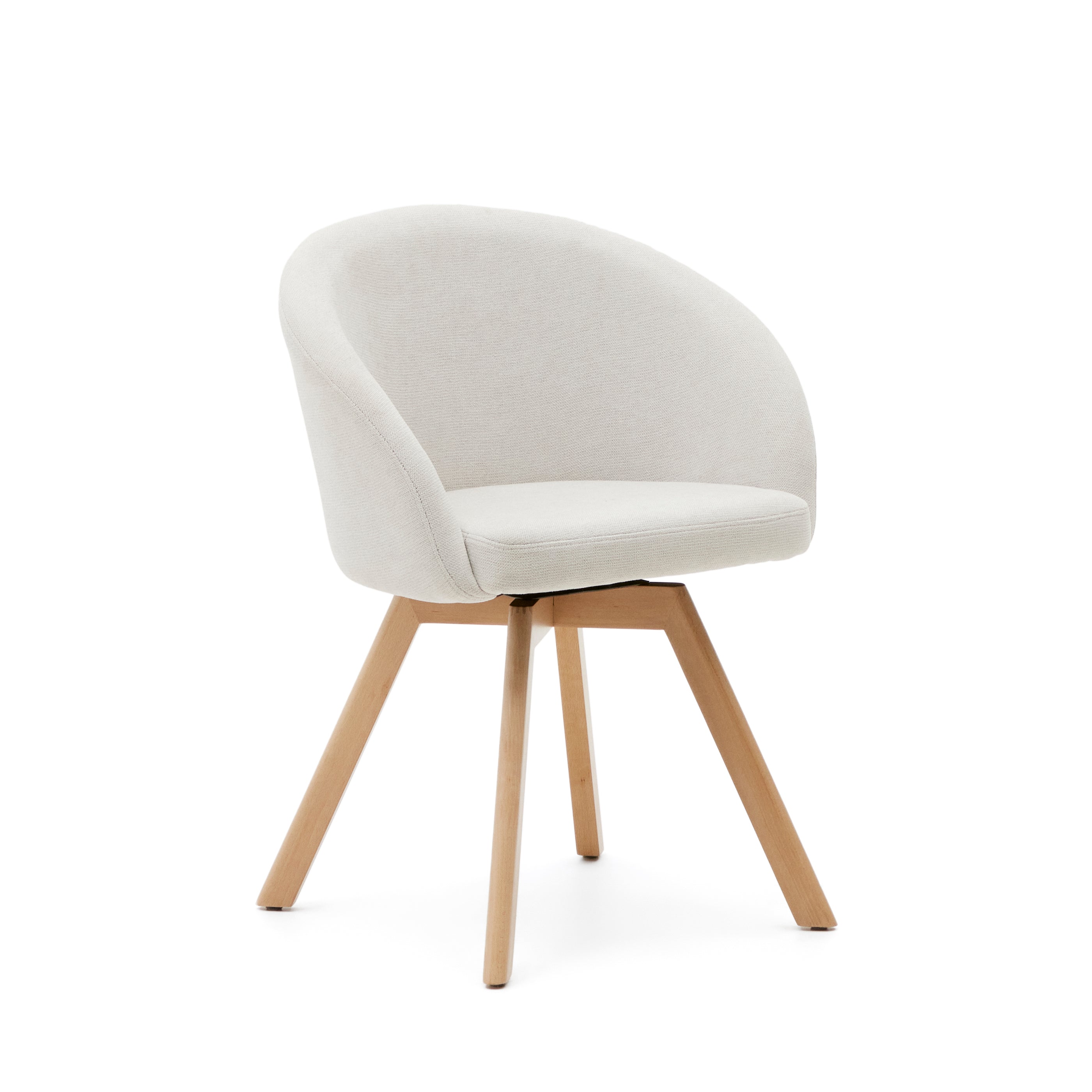 Marvin beige chenille swivel chair with solid beech wood legs in a natural finish FSC 100% - Product Image
