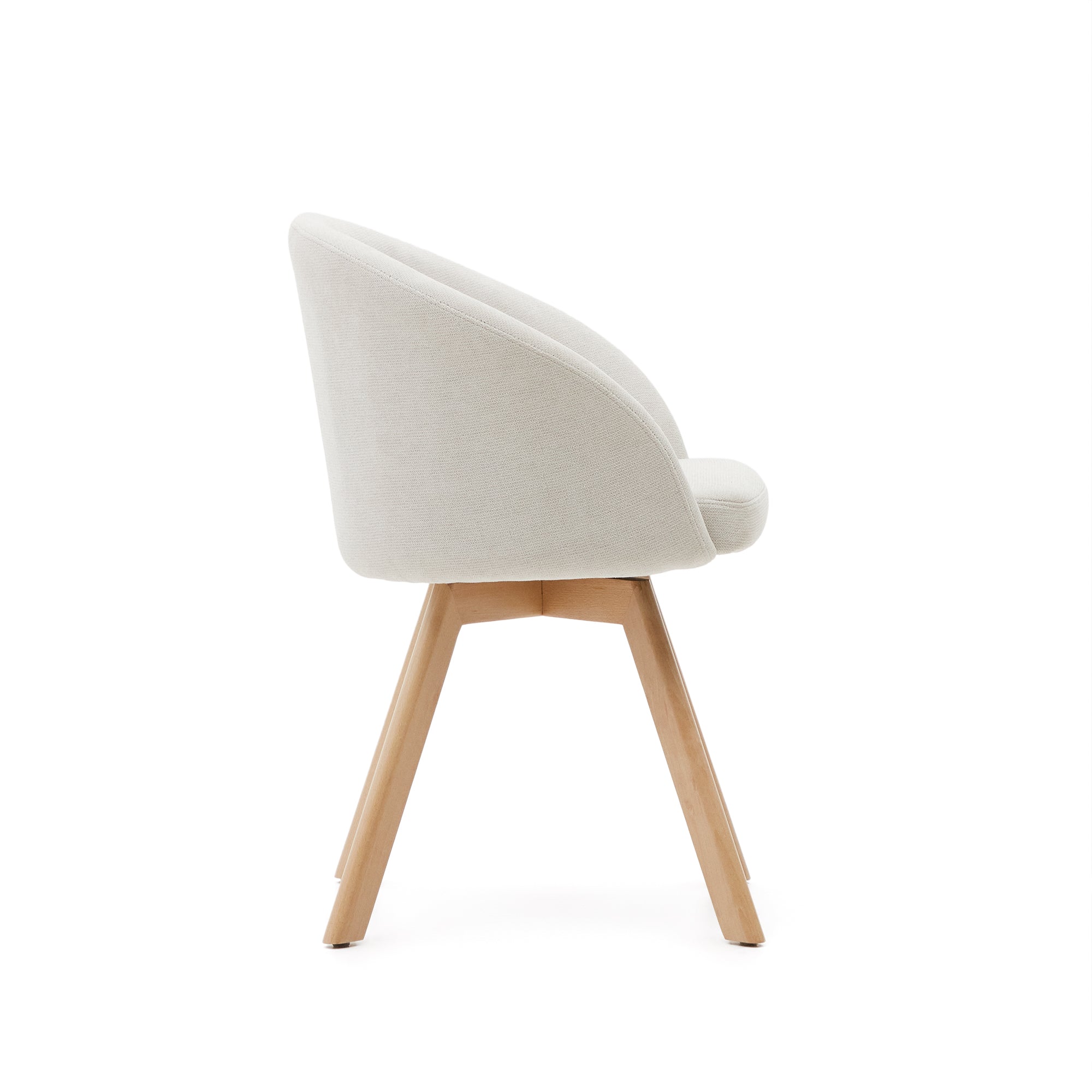 Marvin beige chenille swivel chair with solid beech wood legs in a natural finish FSC 100% - Product Image