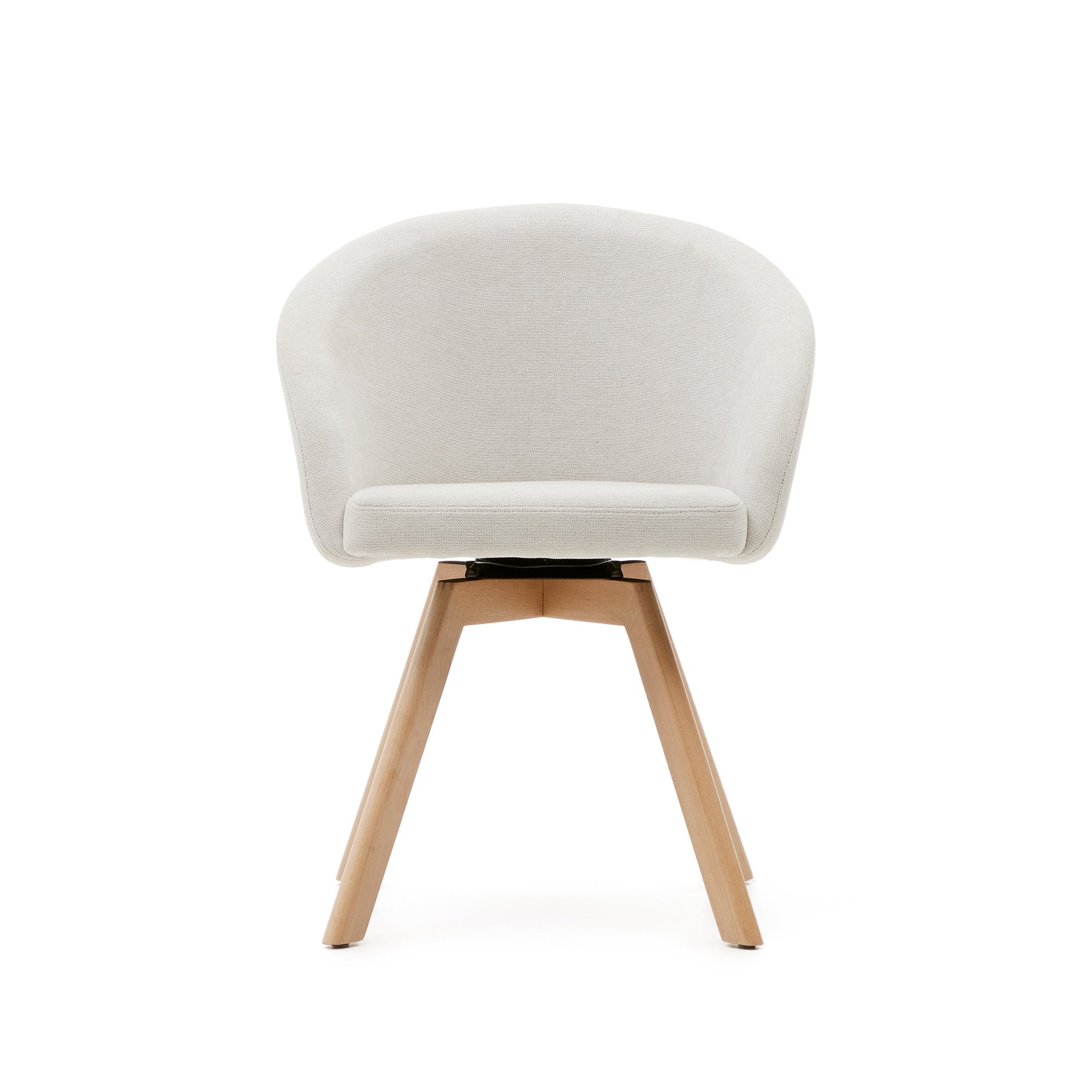 Marvin beige chenille swivel chair with solid beech wood legs, natural finish