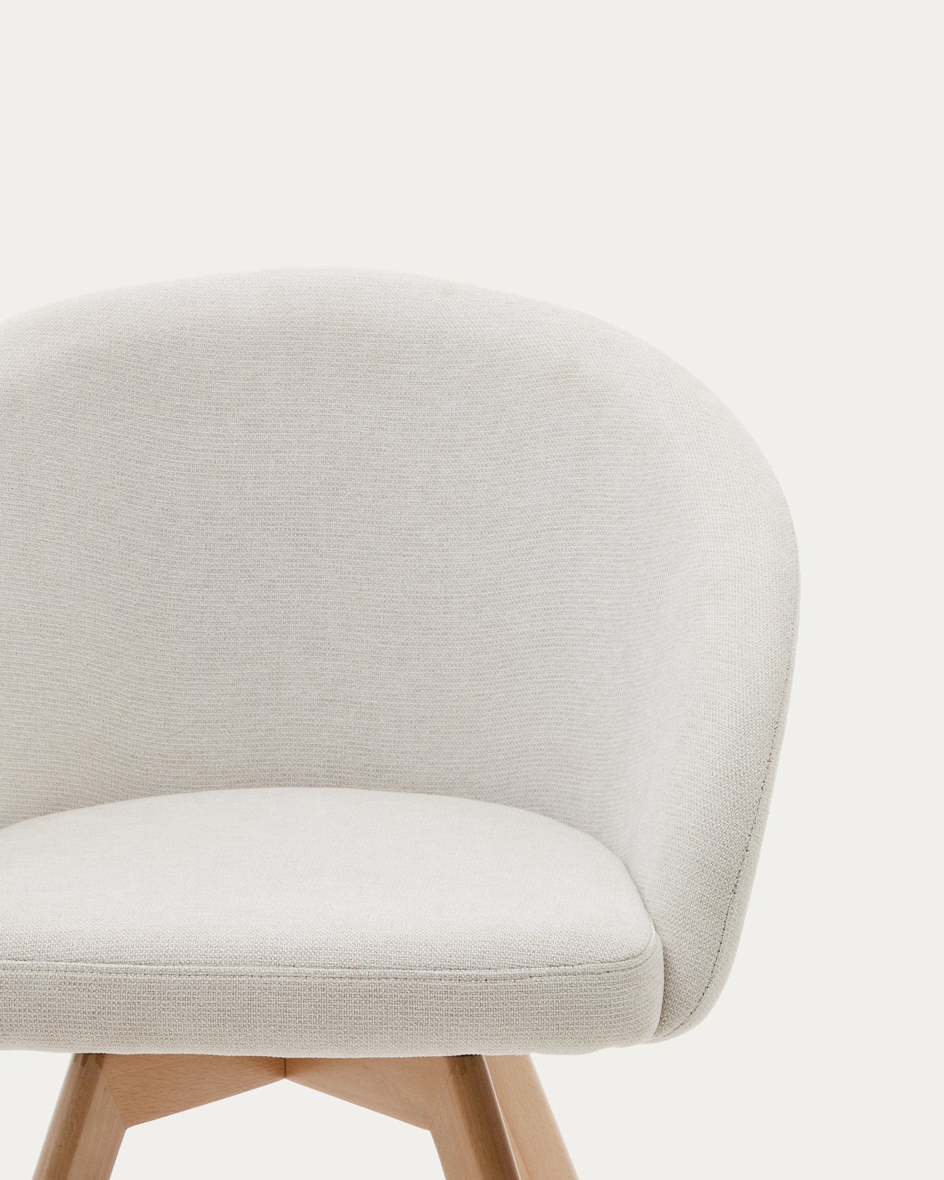 Marvin beige chenille swivel chair with solid beech wood legs, natural finish