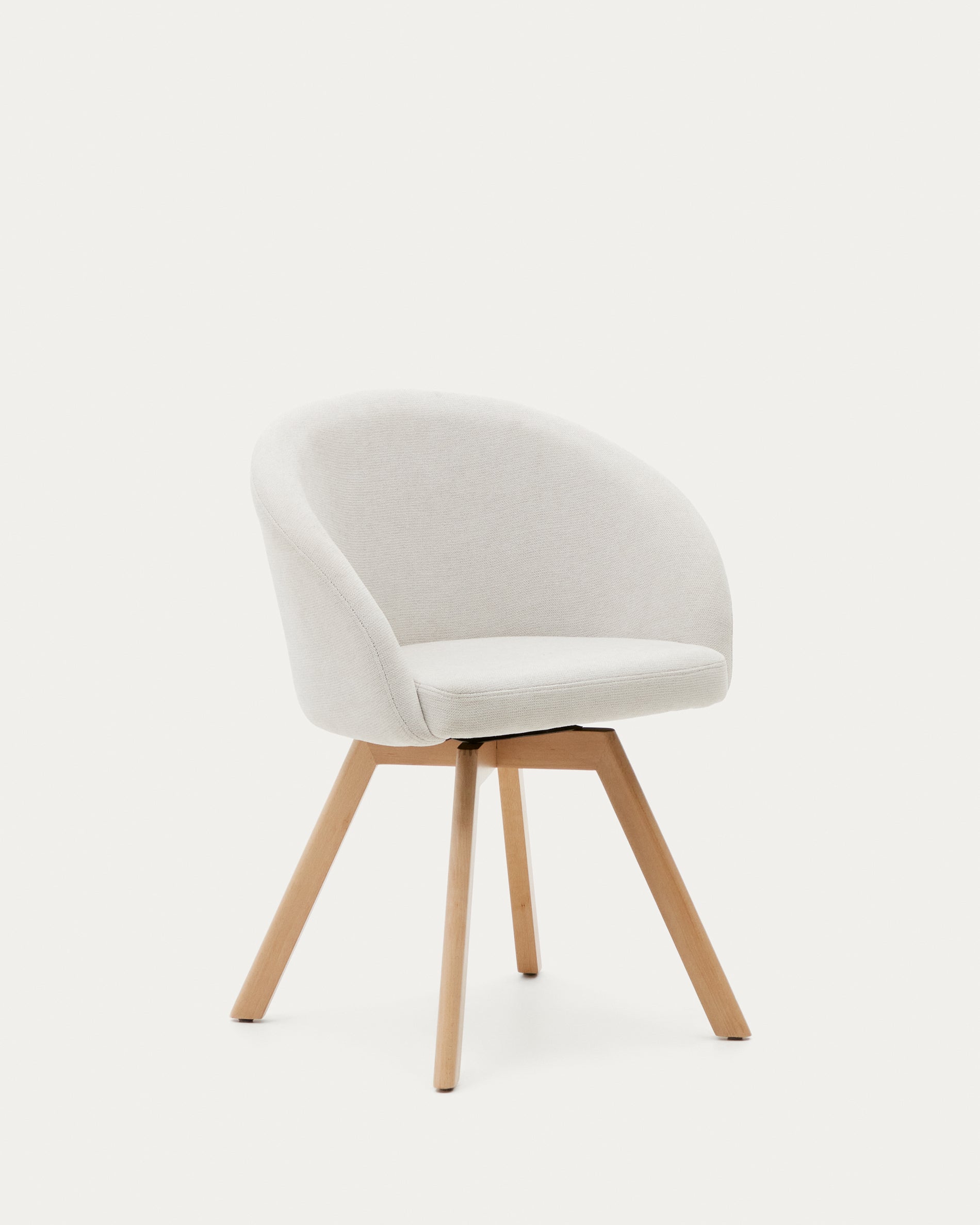 Marvin beige chenille swivel chair with solid beech wood legs, natural finish