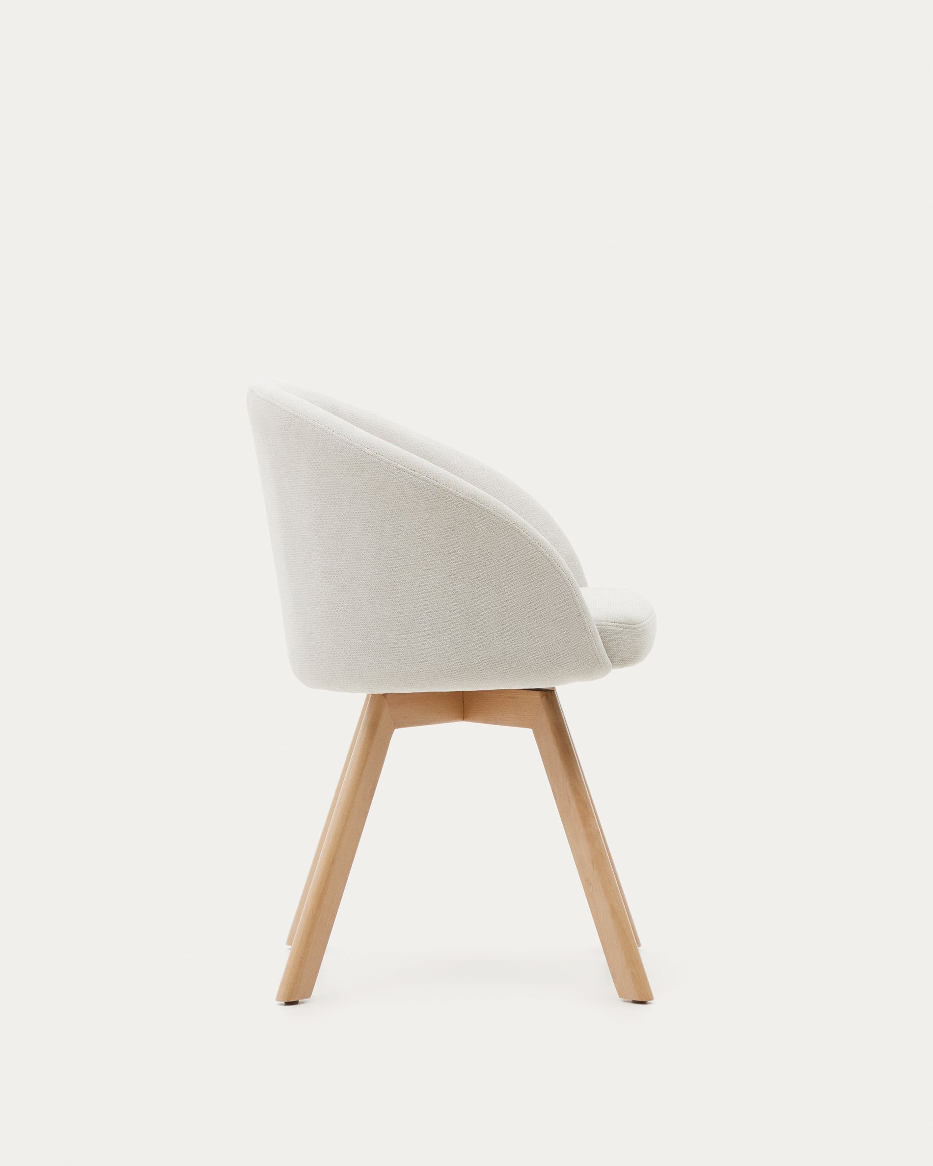 Marvin beige chenille swivel chair with solid beech wood legs, natural finish