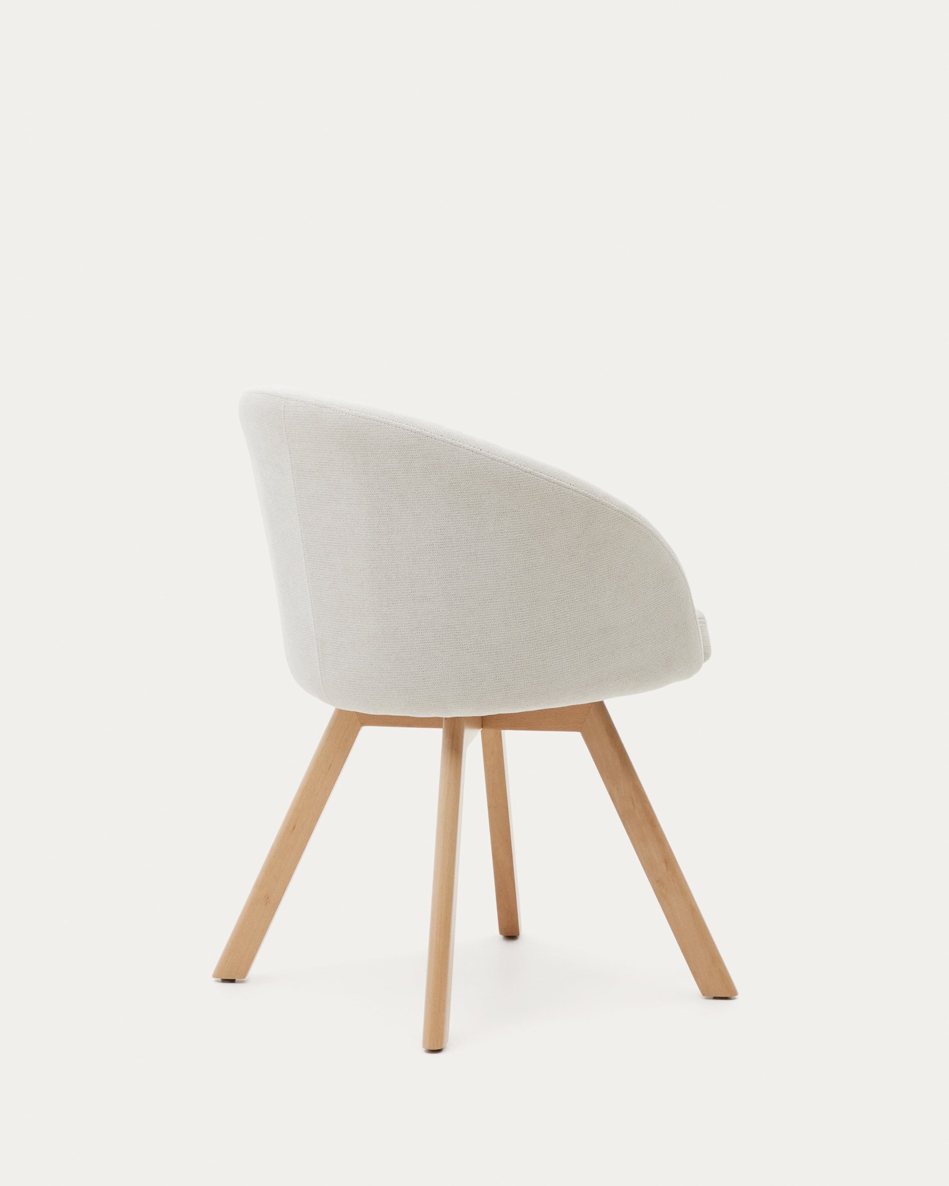 Marvin beige chenille swivel chair with solid beech wood legs, natural finish