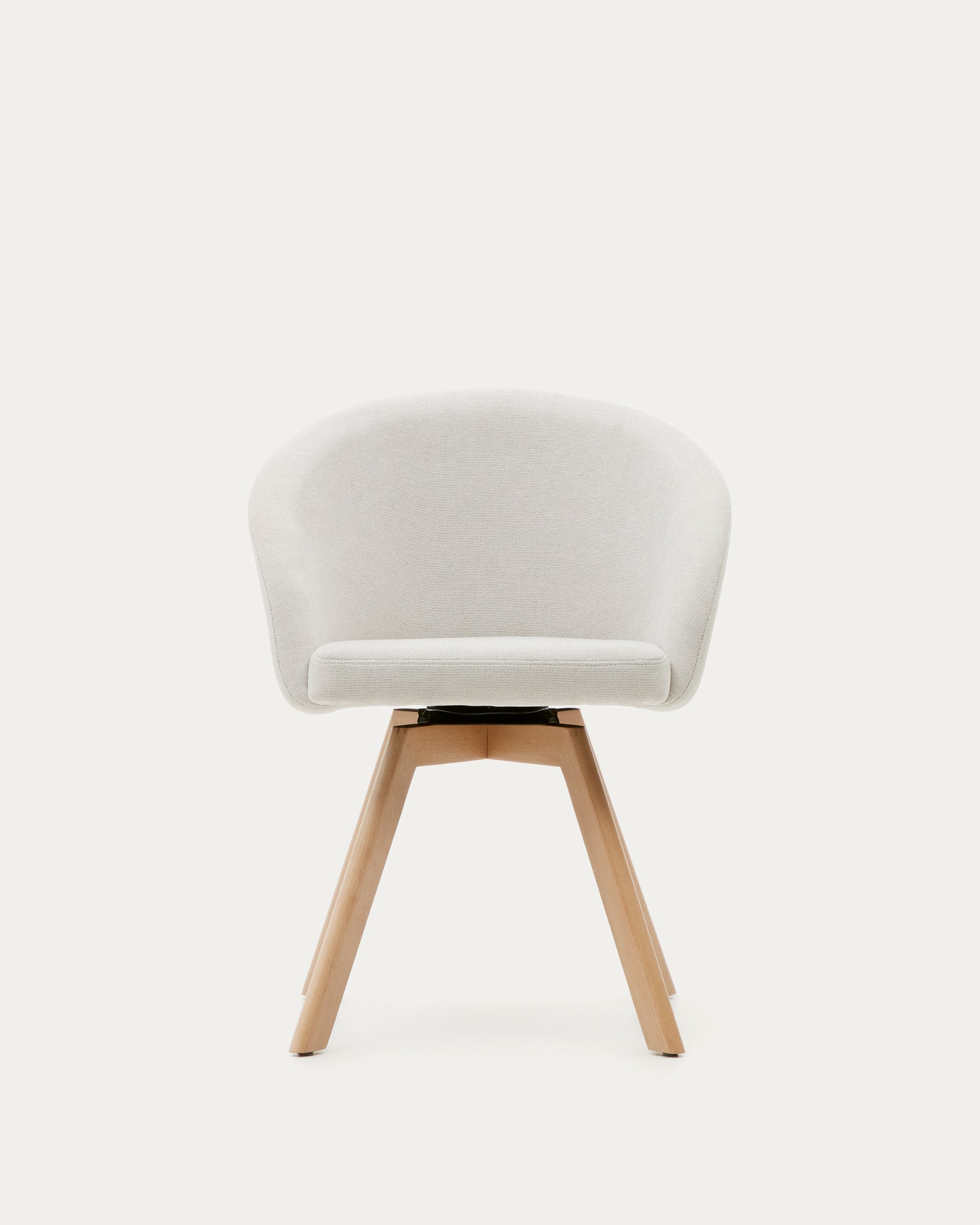 Marvin beige chenille swivel chair with solid beech wood legs, natural finish