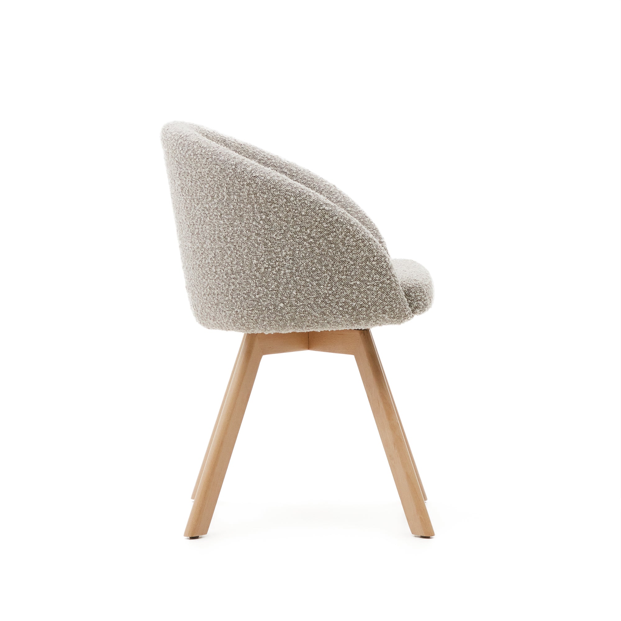 Marvin swivel chair with gray bouclé and natural finish beech wood legs