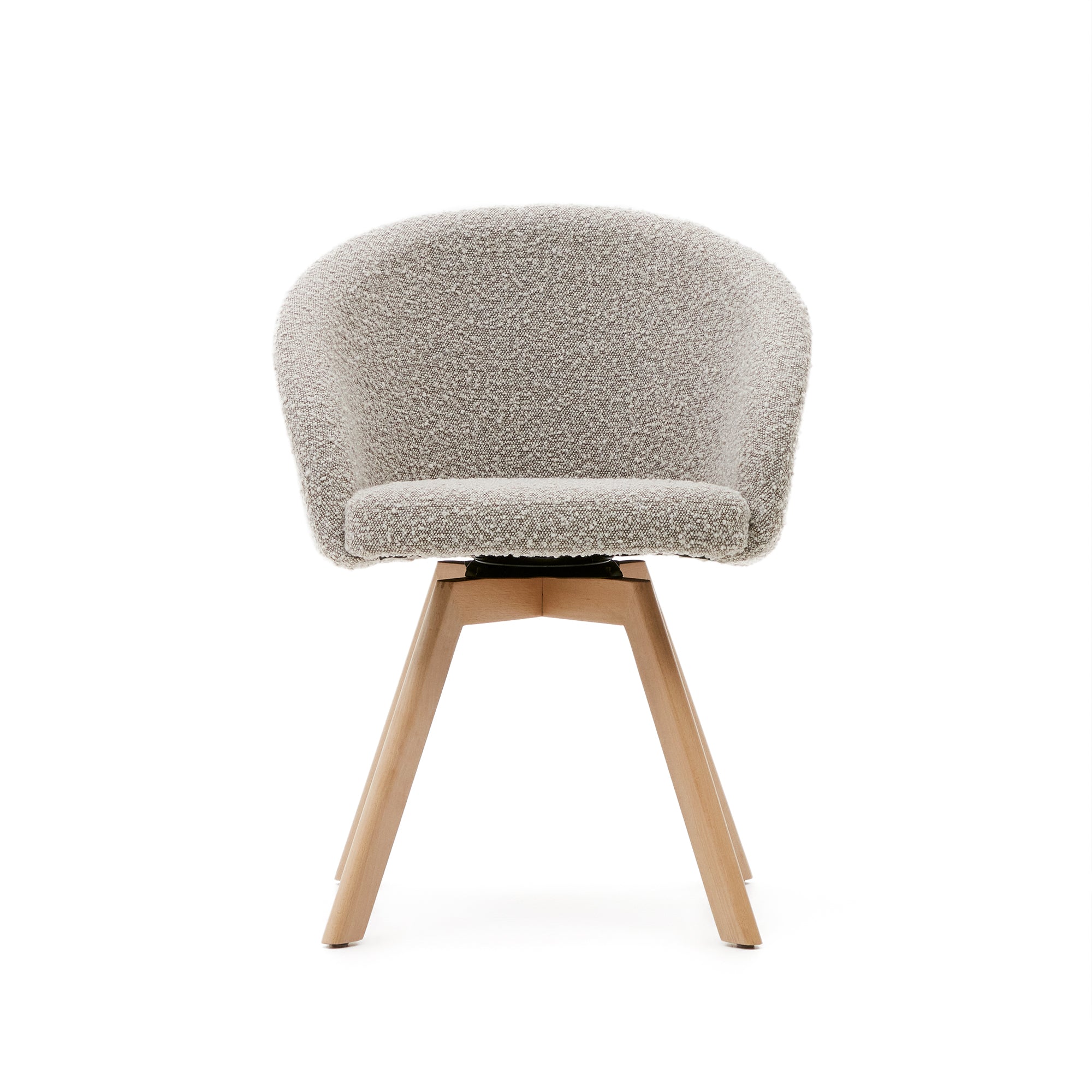 Marvin swivel chair with gray bouclé and natural finish beech wood legs