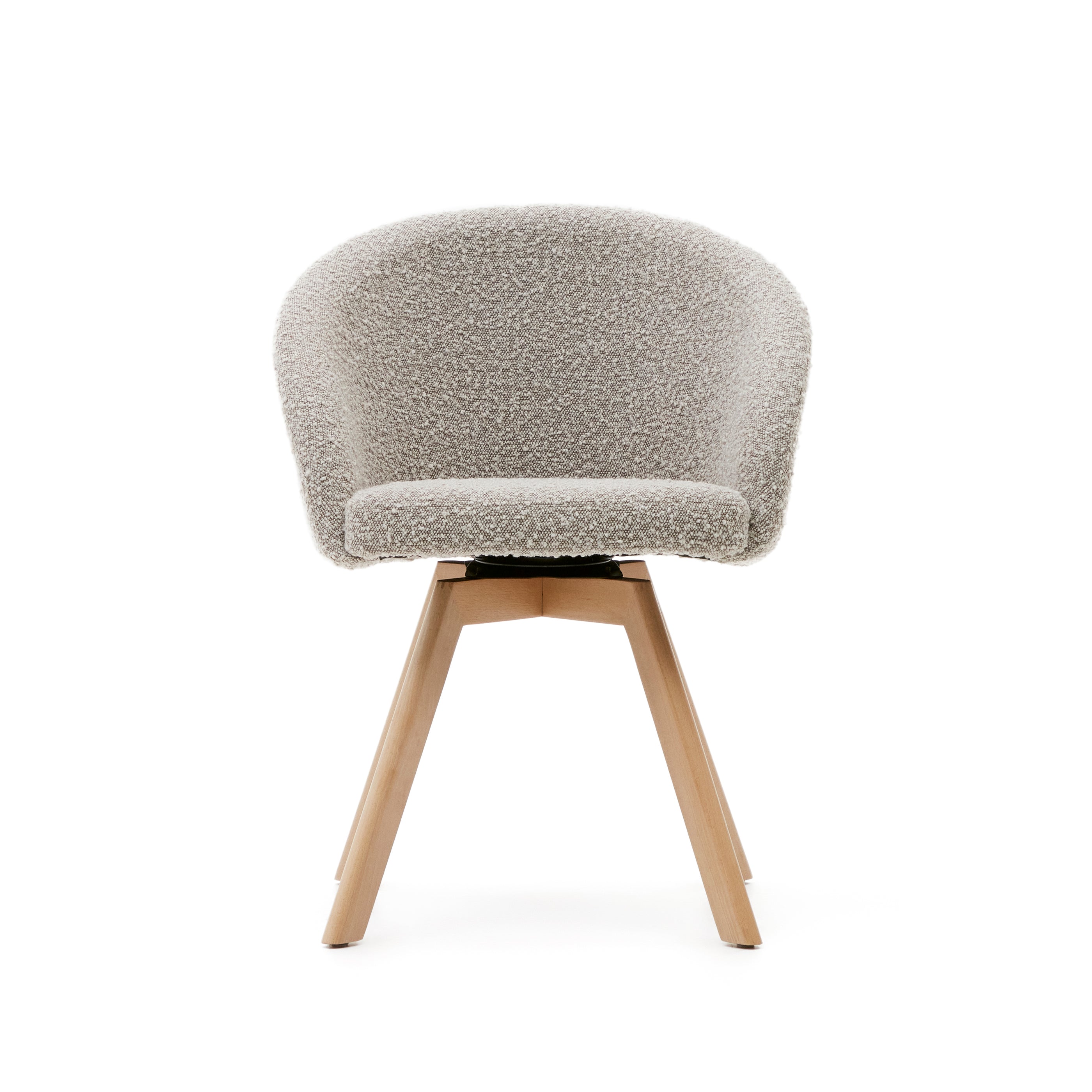 Marvin swivel chair with gray bouclé and natural finish beech wood legs