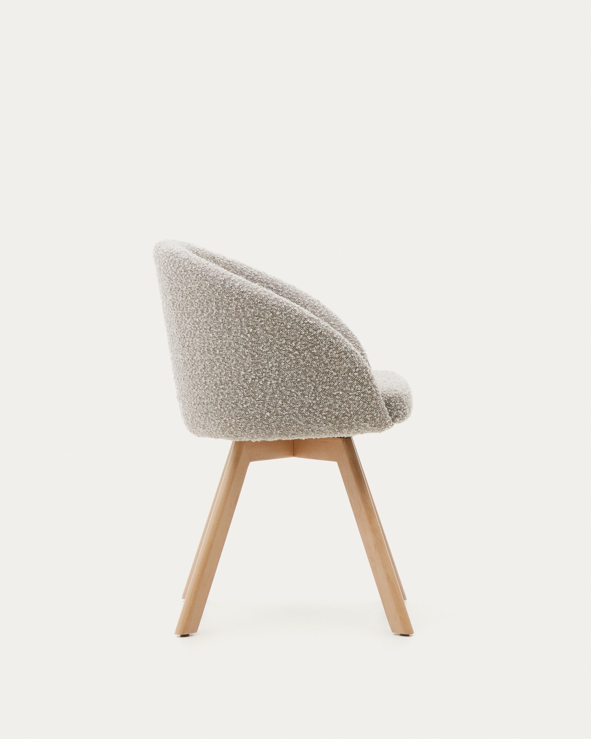 Marvin swivel chair with gray bouclé and natural finish beech wood legs