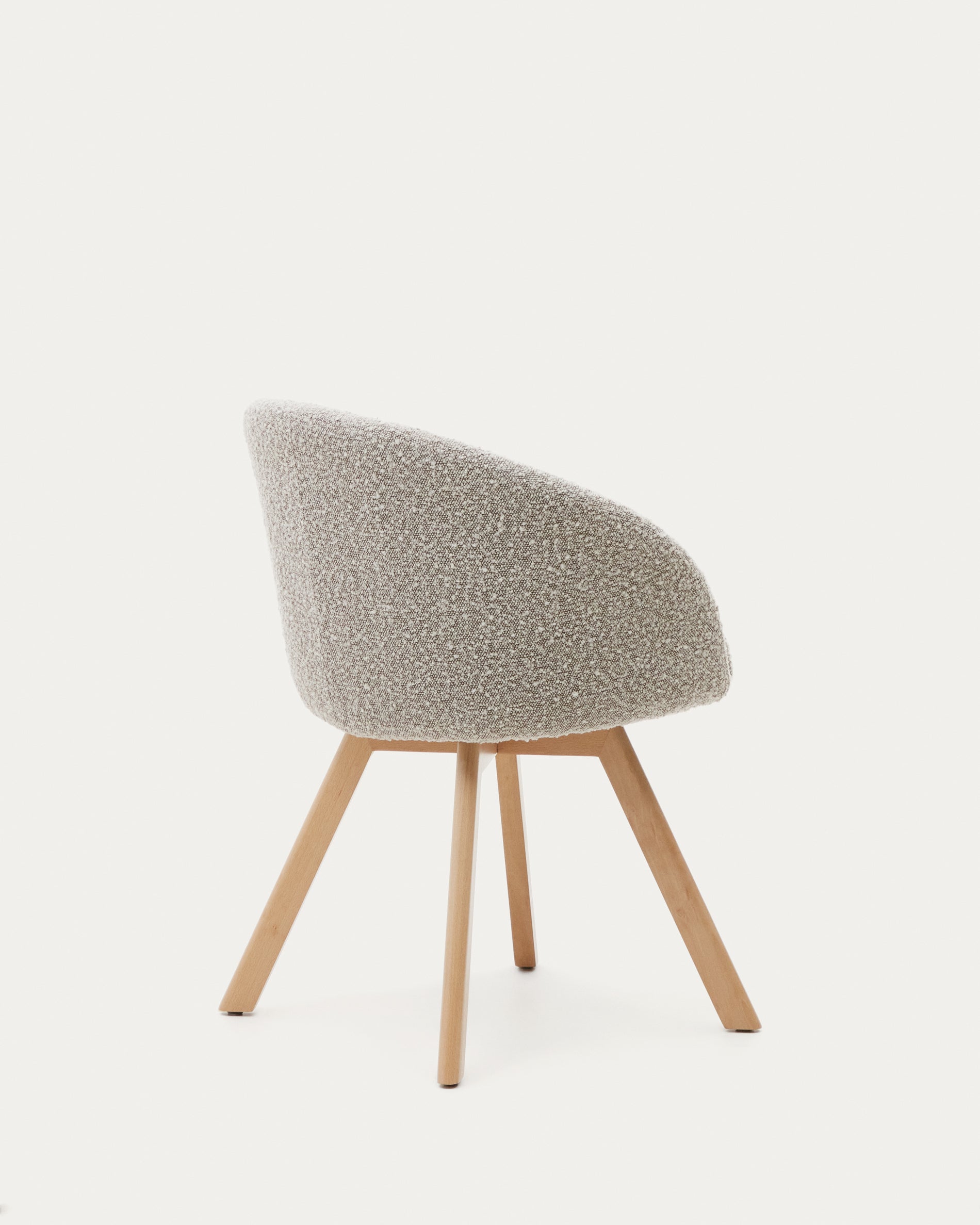 Marvin swivel chair with gray bouclé and natural finish beech wood legs