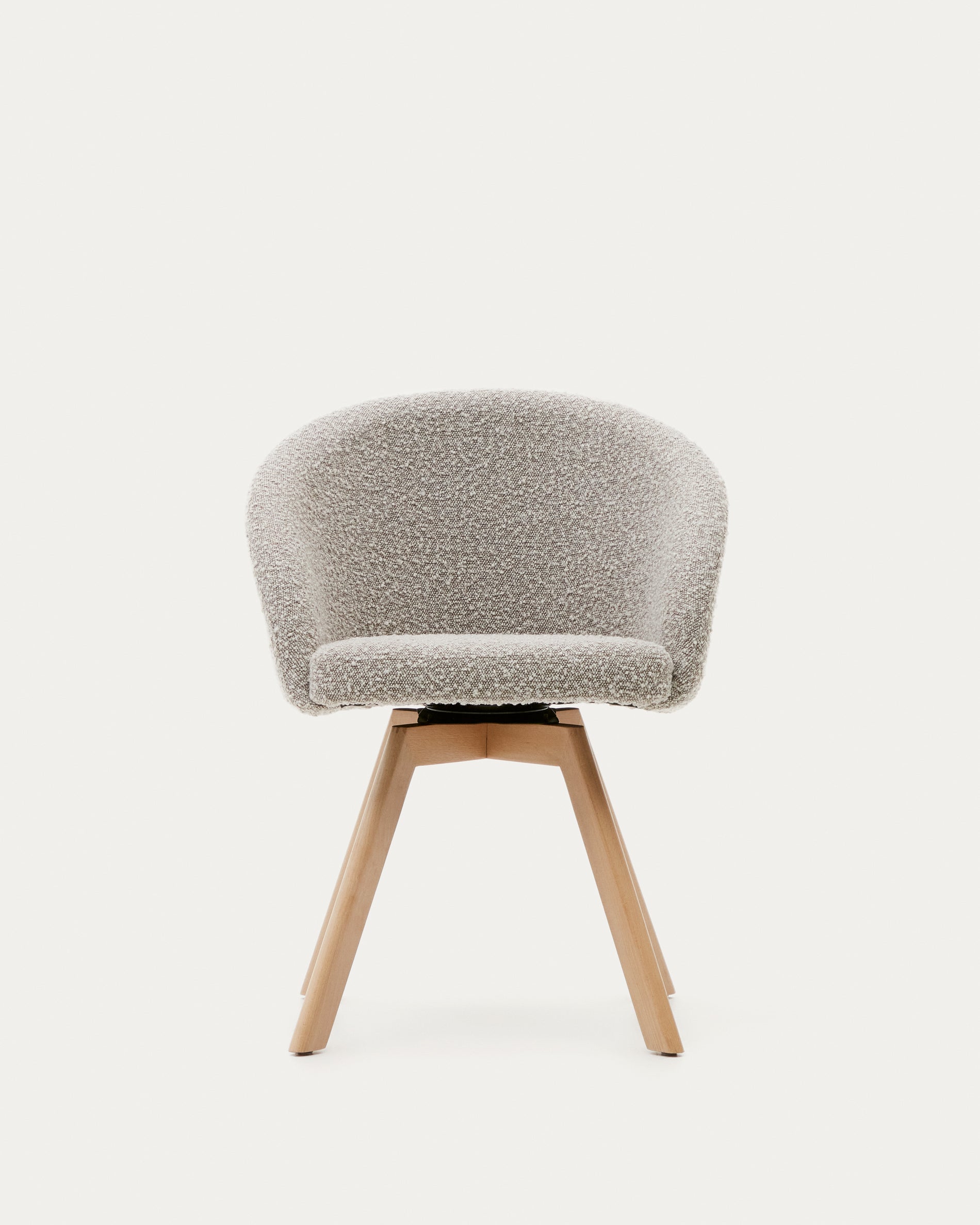 Marvin swivel chair with gray bouclé and natural finish beech wood legs