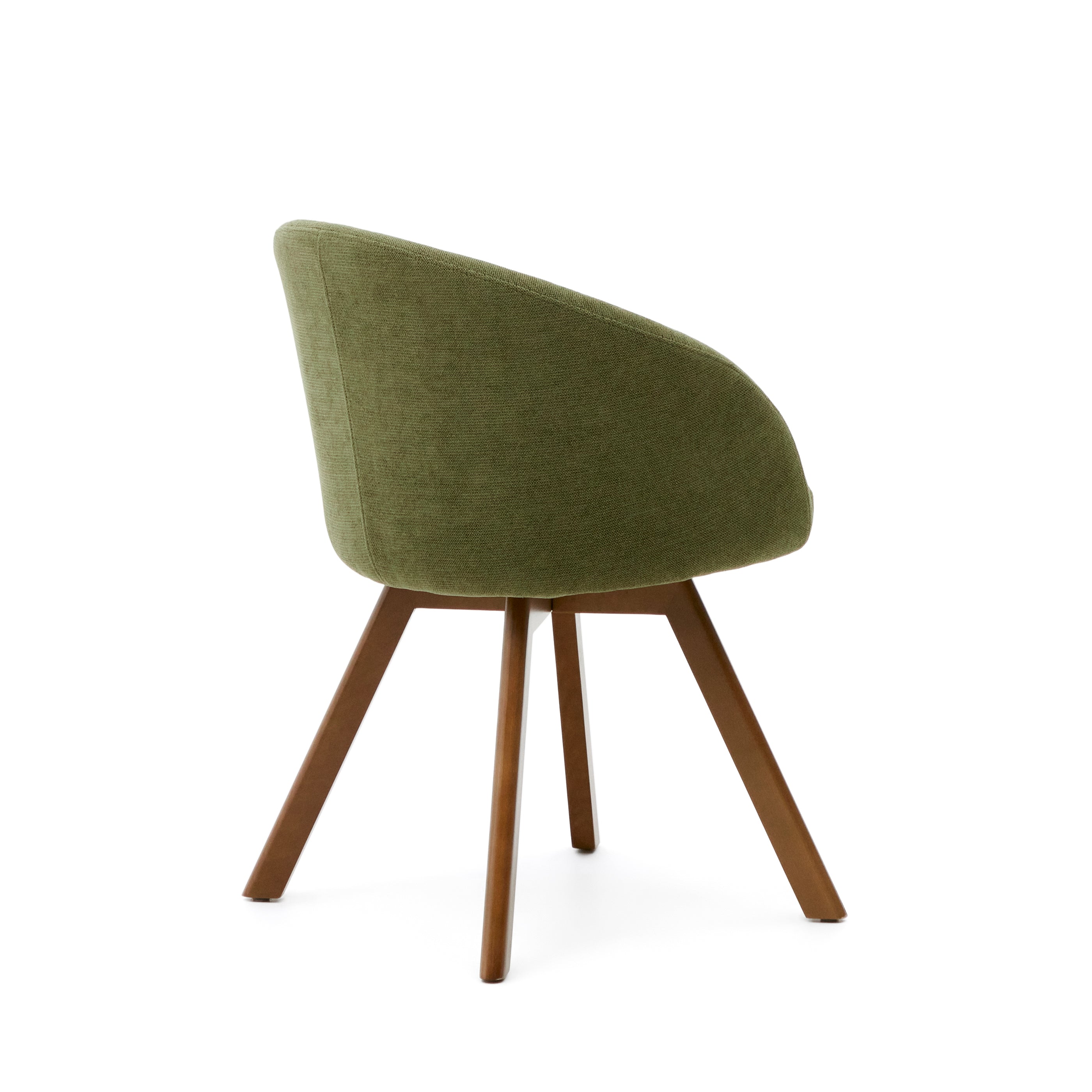 Marvin green chenille swivel chair with solid beech wood legs with walnut finish