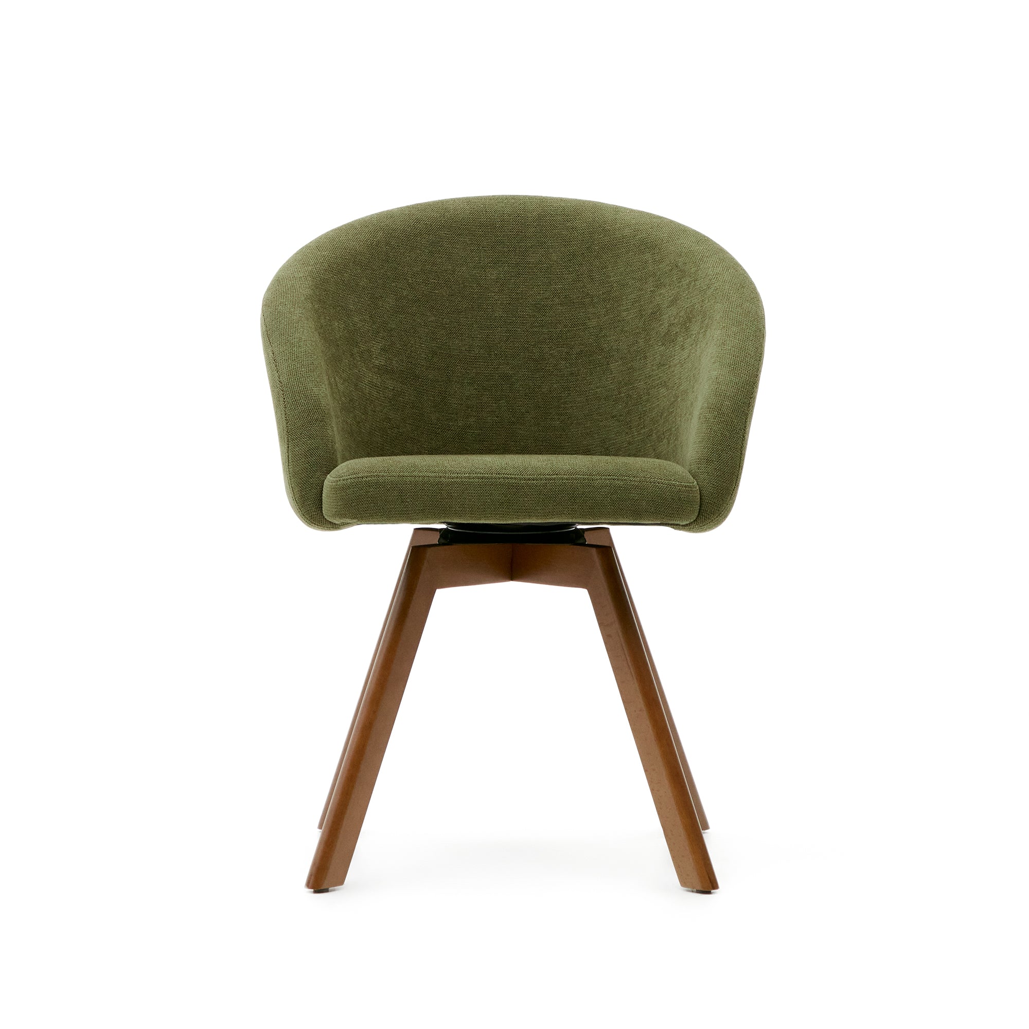 Marvin green chenille swivel chair with solid beech wood legs with walnut finish