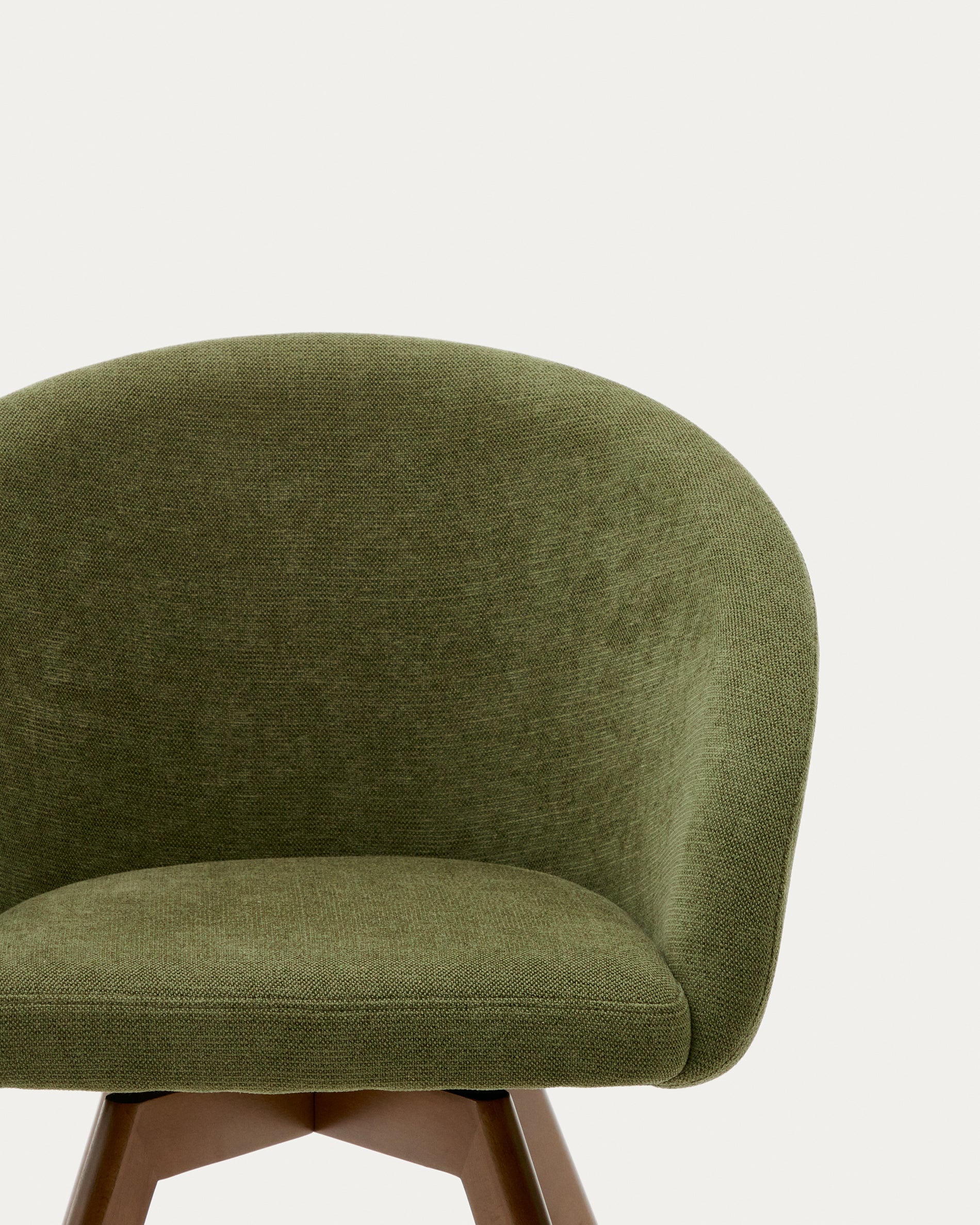 Marvin green chenille swivel chair with solid beech wood legs with walnut finish