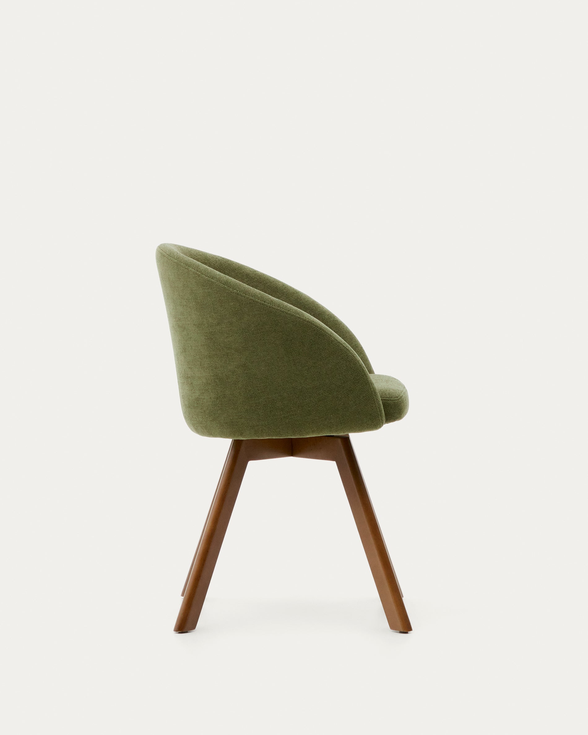 Marvin green chenille swivel chair with solid beech wood legs with walnut finish