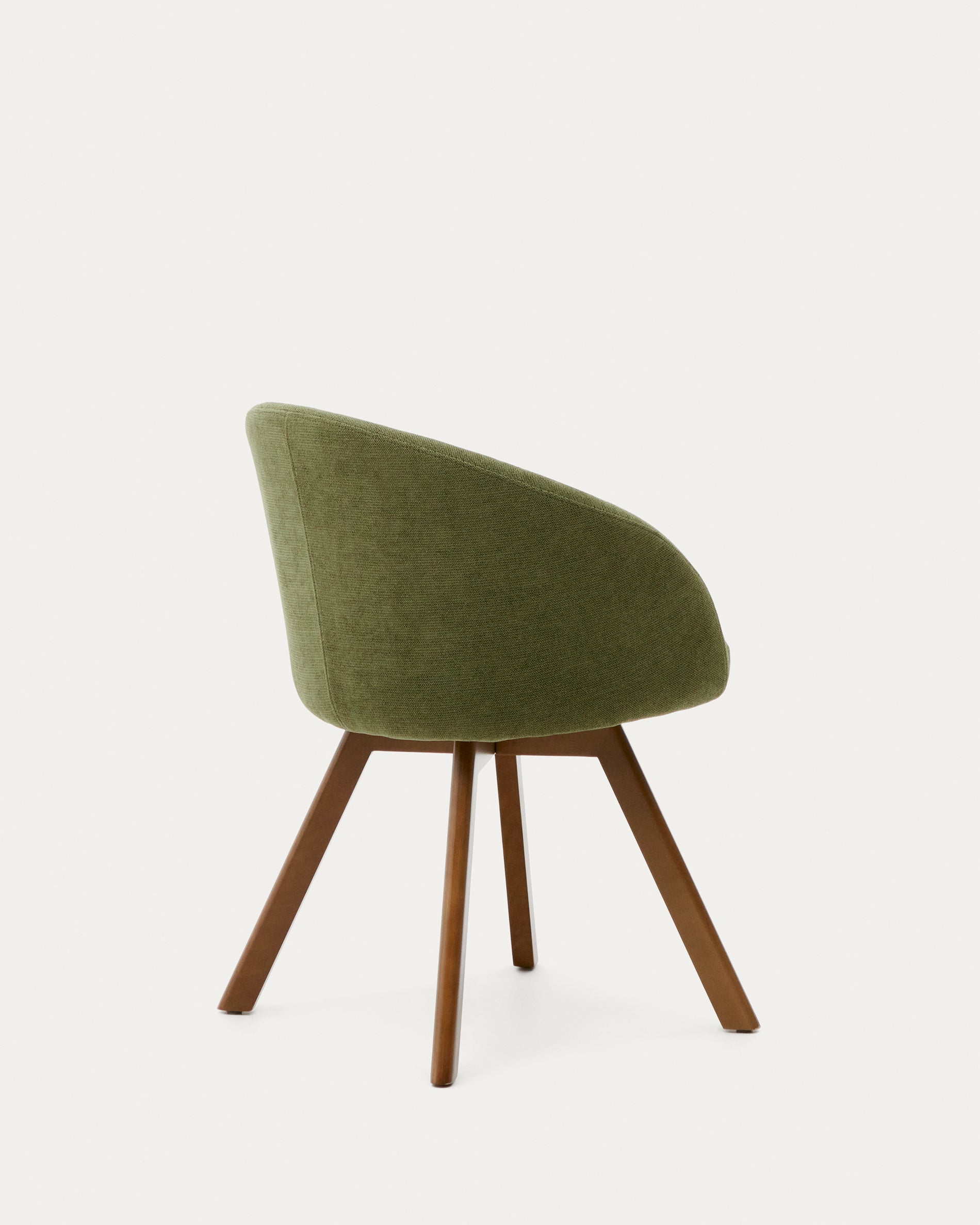 Marvin green chenille swivel chair with solid beech wood legs with walnut finish