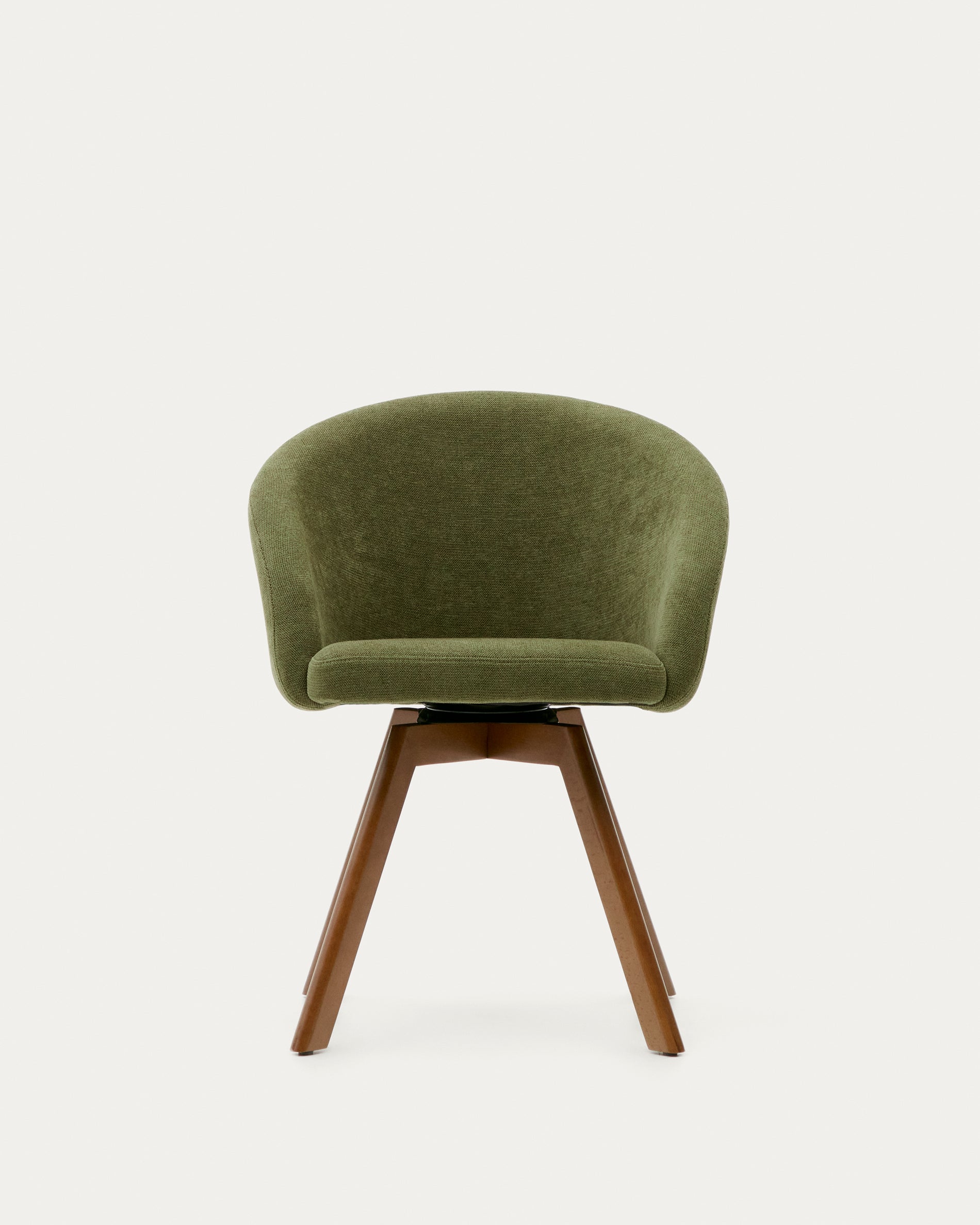 Marvin green chenille swivel chair with solid beech wood legs with walnut finish