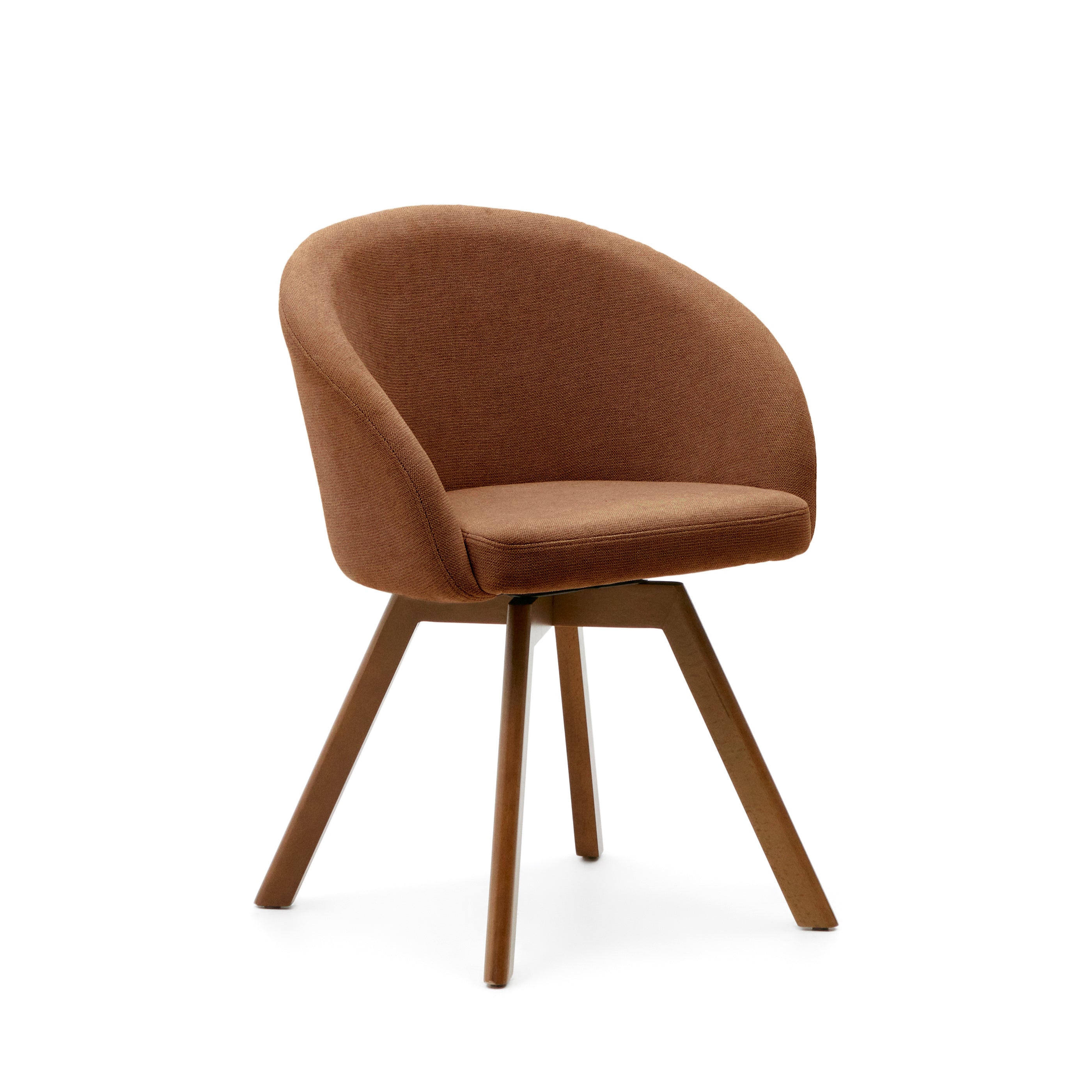 Marvin brown chenille swivel chair with solid beech wood legs with a walnut finish FSC 100% - Product Image