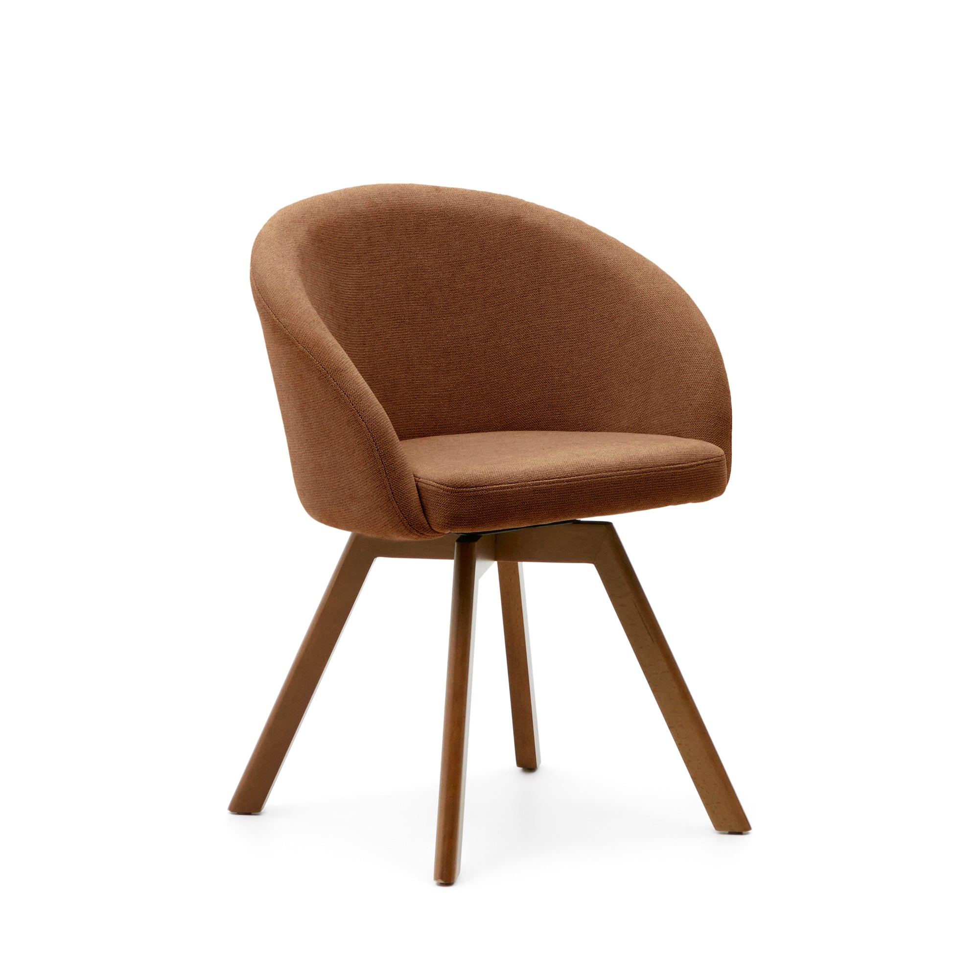 Marvin brown chenille swivel chair with solid beech wood legs with a walnut finish FSC 100% - Product Image