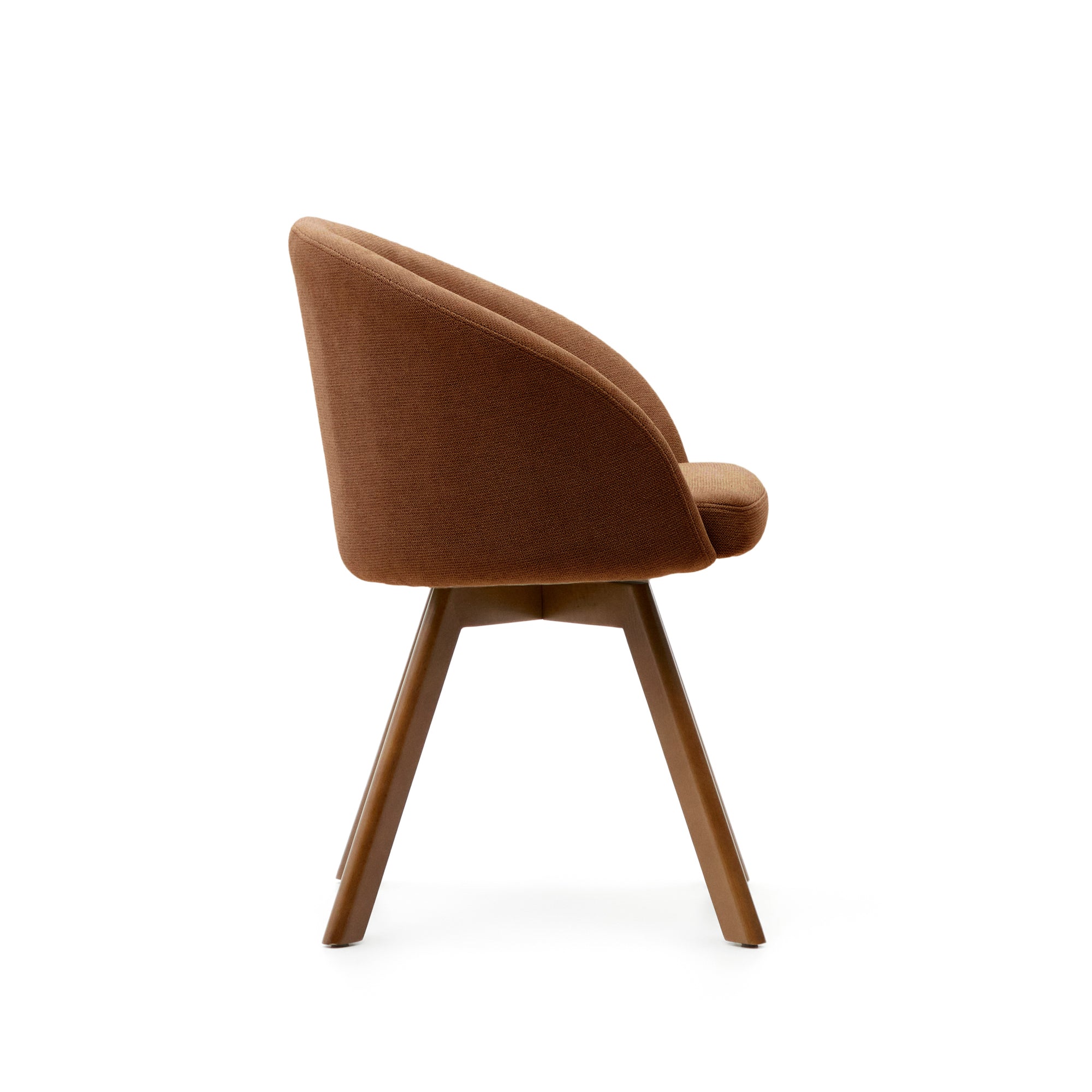 Marvin brown chenille swivel chair with legs made of solid beech wood, walnut finish