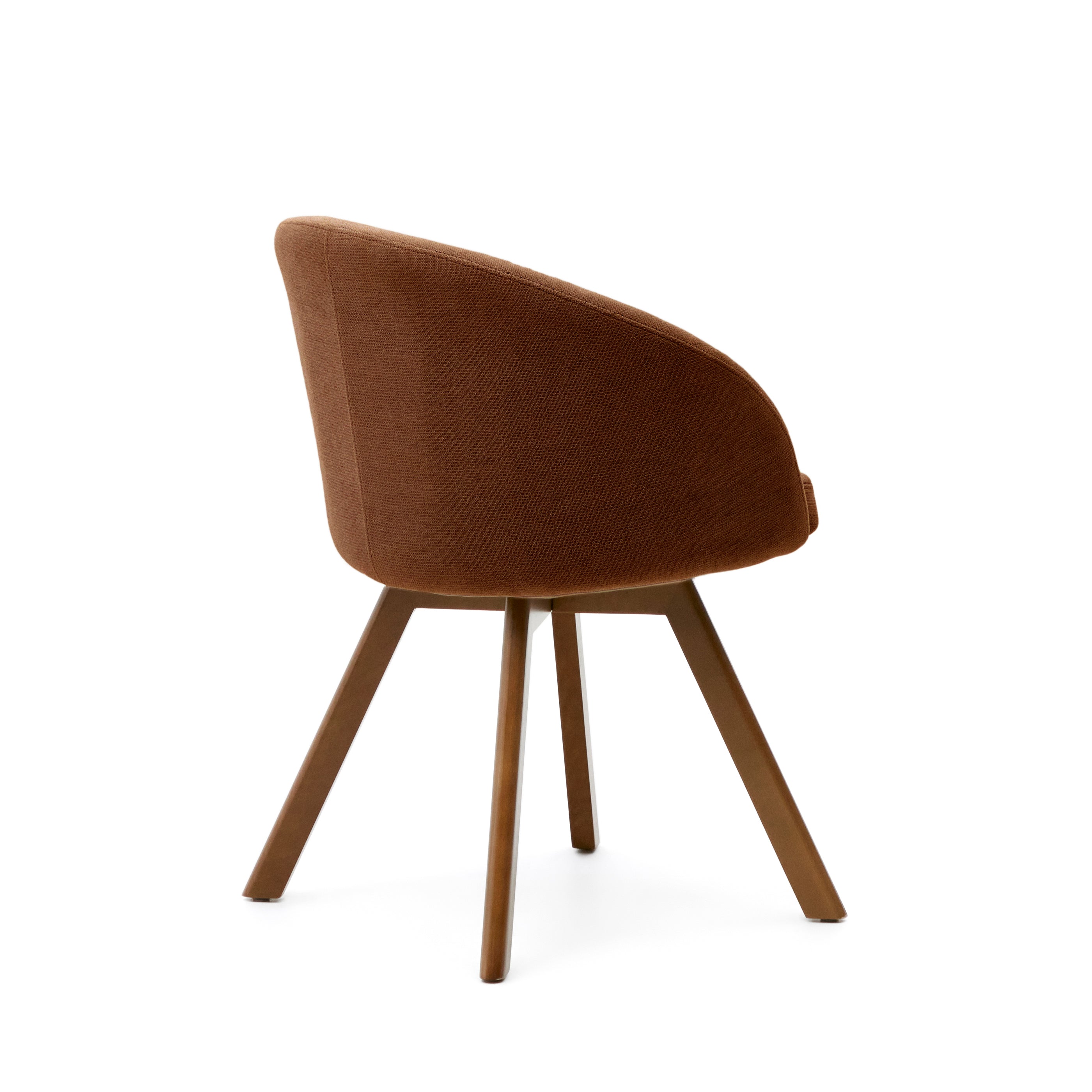 Marvin brown chenille swivel chair with legs made of solid beech wood, walnut finish